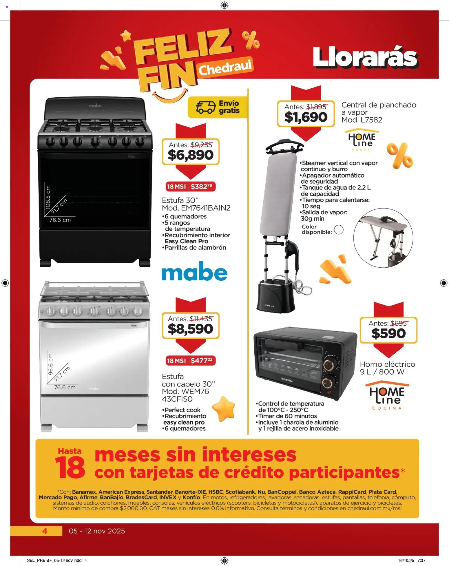 Nuevas ofertas de Chedraui válidas en toda la República Mexicana desde el 05.11.2025. ¡Encuentra las mejores ofertas en Chedraui Buen Fin! | Página: 4 | Productos: Horno, Horno eléctrico, Banco, Rejilla