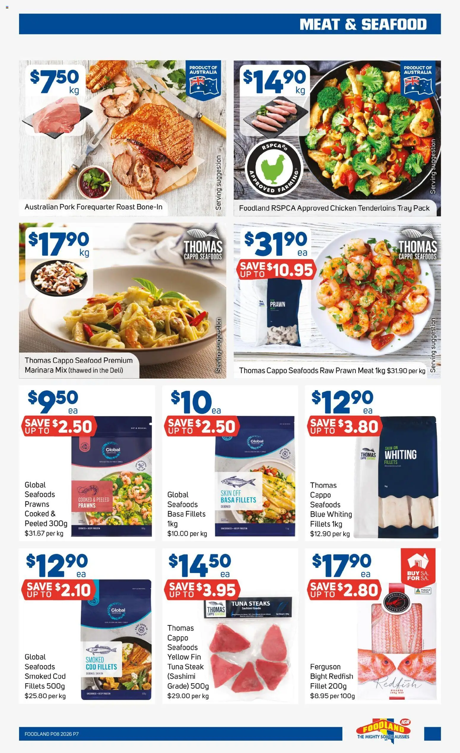Foodland catalogue - valid from 18.02.2026 | Page: 7 | Products: Prawns, Steak, Tuna, Weight