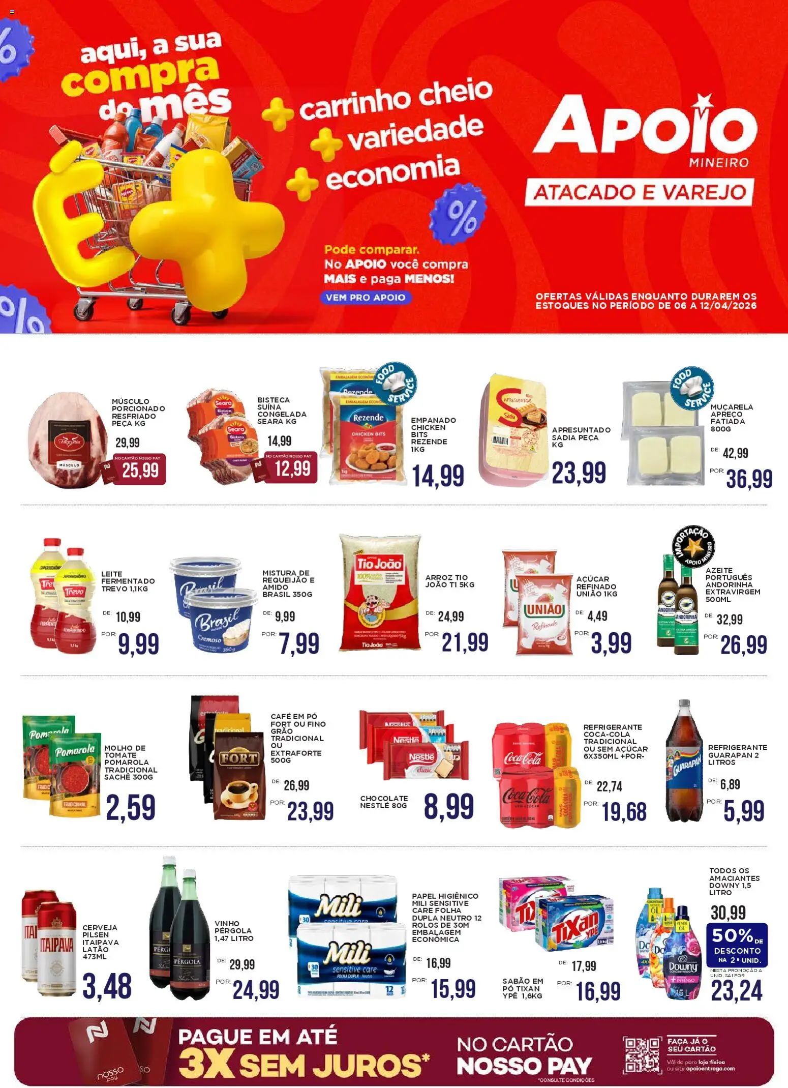 Apoio Mineiro Folheto - válido de 06.04.2026 | Página: 1 | Produtos: Leite, Muçarela, Azeite, Requeijão