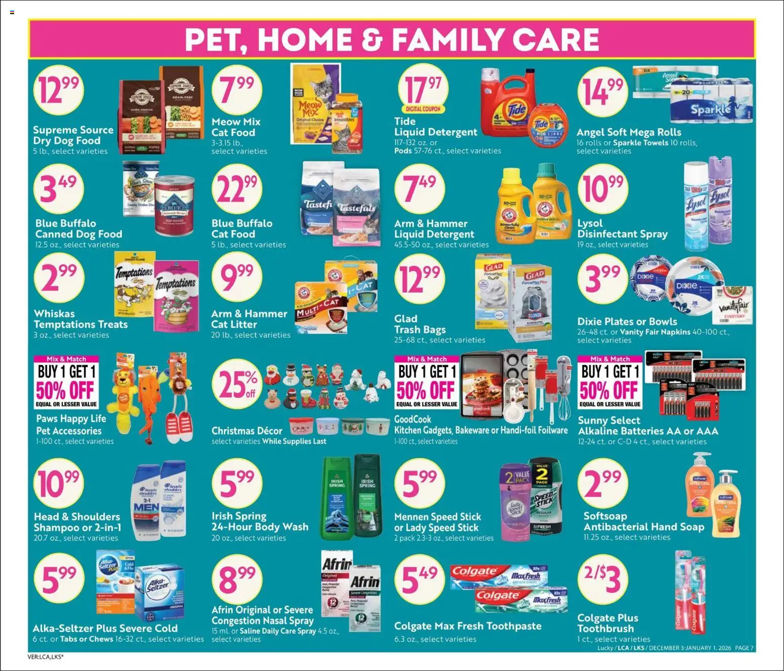 Lucky Supermarkets Big Book of Savings - valid from 03.12.2025 | Page: 7 | Products: Cat Food, Cat Litter, Toothpaste, Detergent