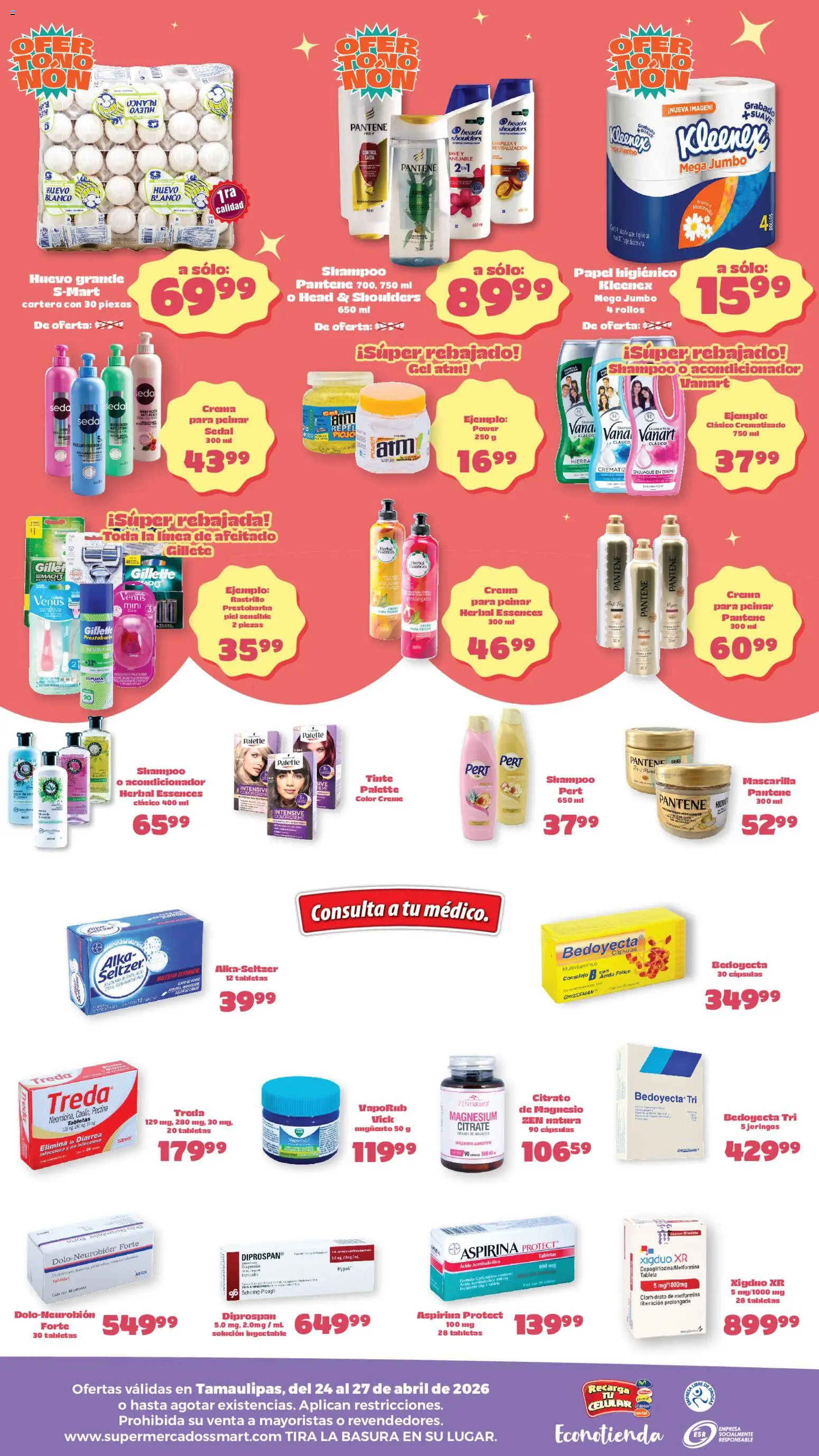 Nuevas ofertas de S-Mart válidas en toda la República Mexicana desde el 24.04.2026. ¡Encuentra las mejores ofertas en S-Mart folleto Ofertas de feria Reynosa! | Página: 2 | Productos: Crema, Huevo, Tableta, Acondicionador