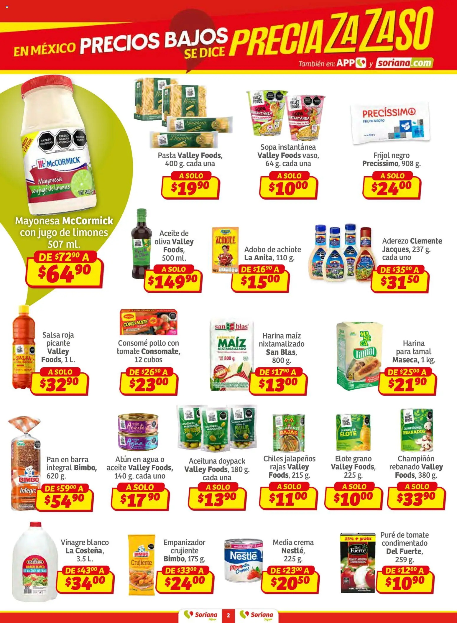 Nuevas ofertas de Soriana válidas en toda la República Mexicana desde el 02.01.2026. ¡Encuentra las mejores ofertas en Soriana - Preciazazaso Híper: Camp, Chia, Oax, Q. Roo, Tab, Yuc! | Página: 2 | Productos: Maíz, Sopa, Tomate, Jugo