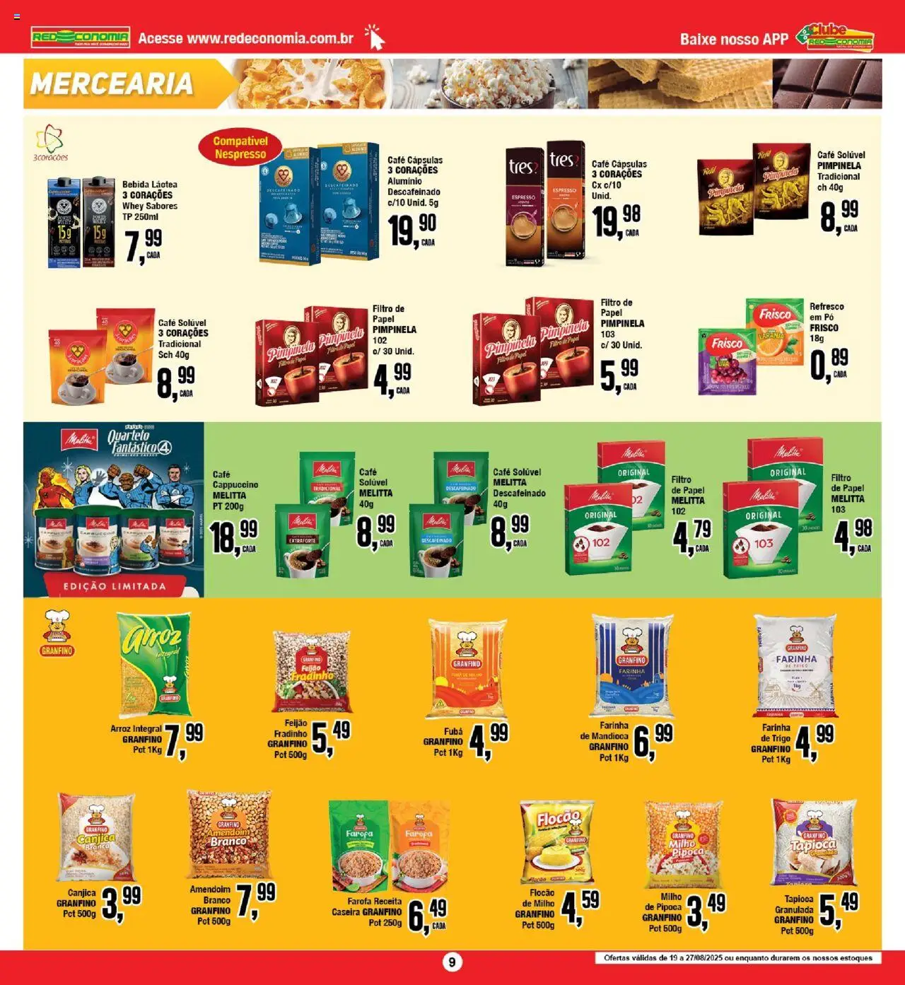 RedEconomia Folheto - válido de 19.08.2025 | Página: 9 | Produtos: Filtro de papel, Feijão, Pó, Tapioca