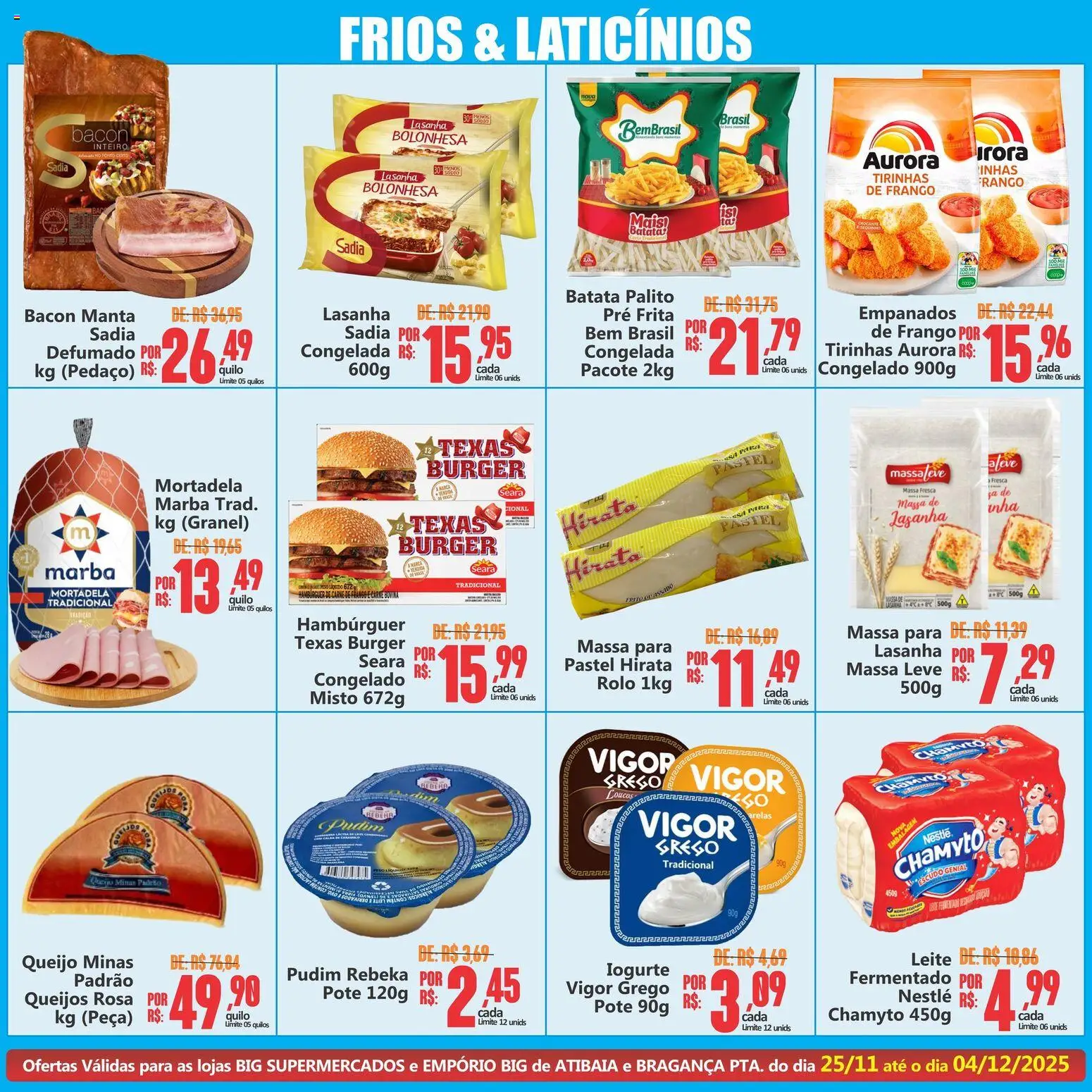 Big Supermercados Folheto - válido de 25.11.2025 | Página: 4 | Produtos: Leite, Iogurte, Mortadela, Frango