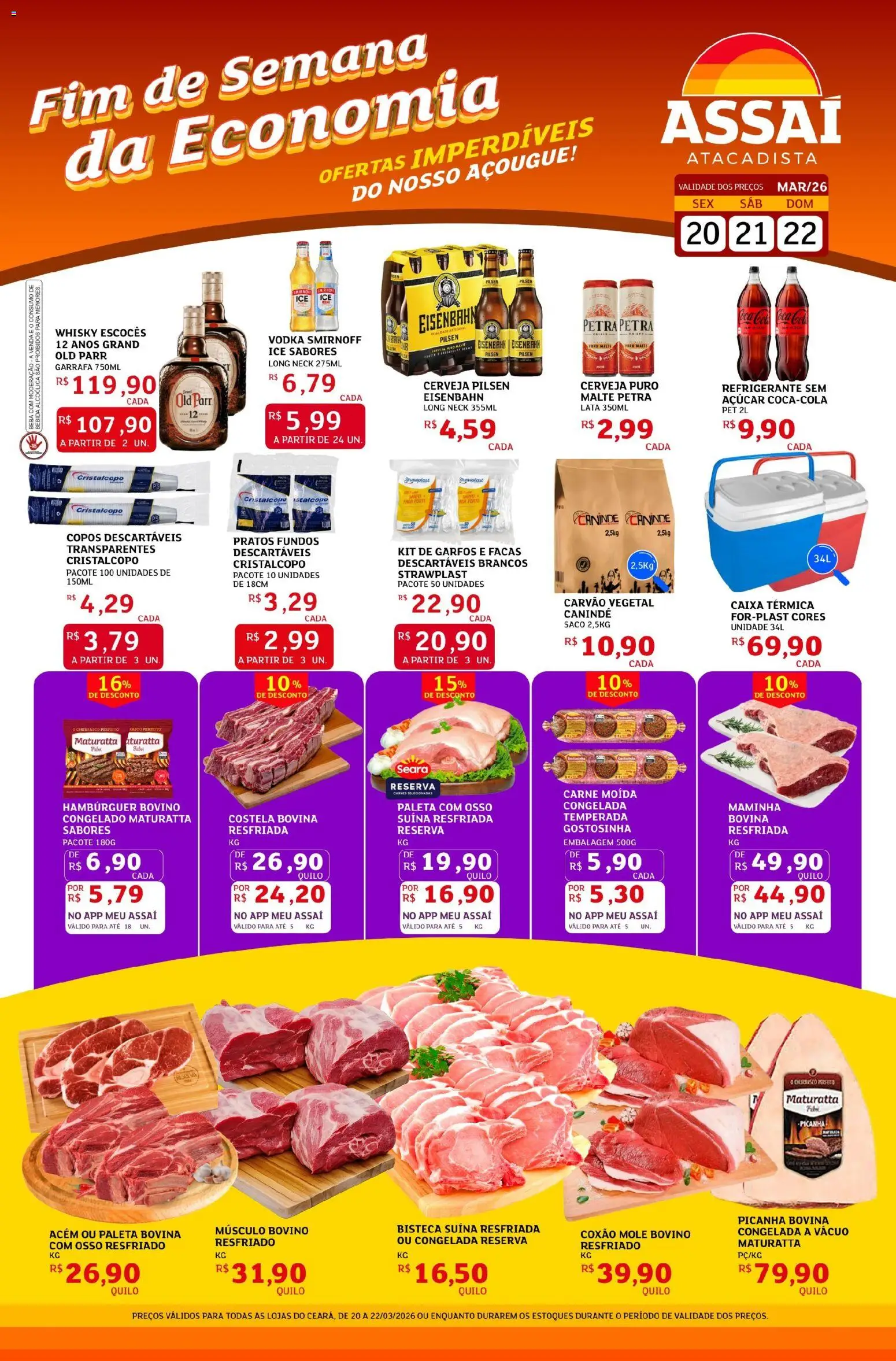 Assaí Atacadista Folheto - válido de 20.03.2026 | Página: 1 | Produtos: Carne, Vodka, Refrigerante, Copos