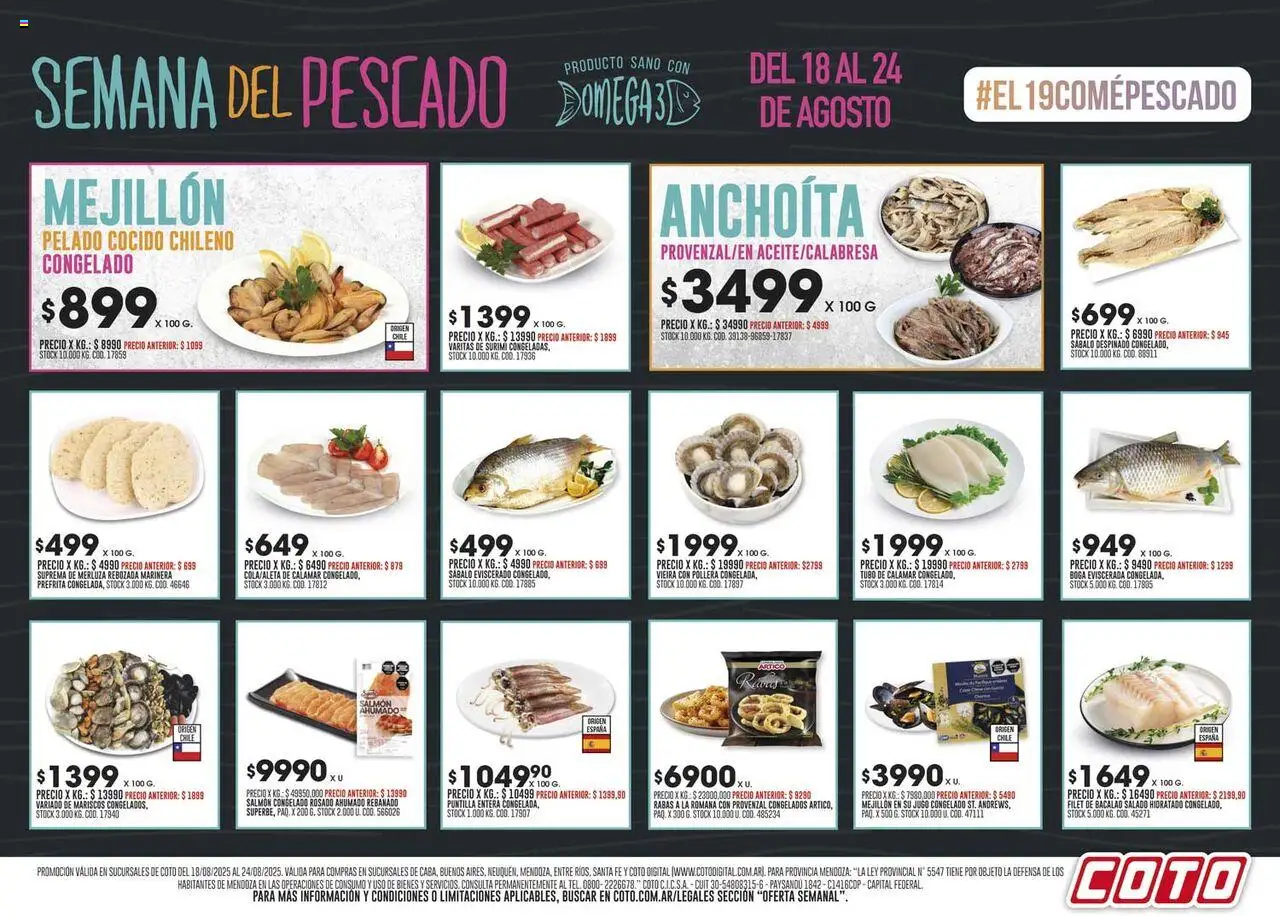Coto Semana del pescado │ válido desde el 18.08.2025 | Página: 1 | Productos: Pollera, Pescado, Jugo, Provenzal