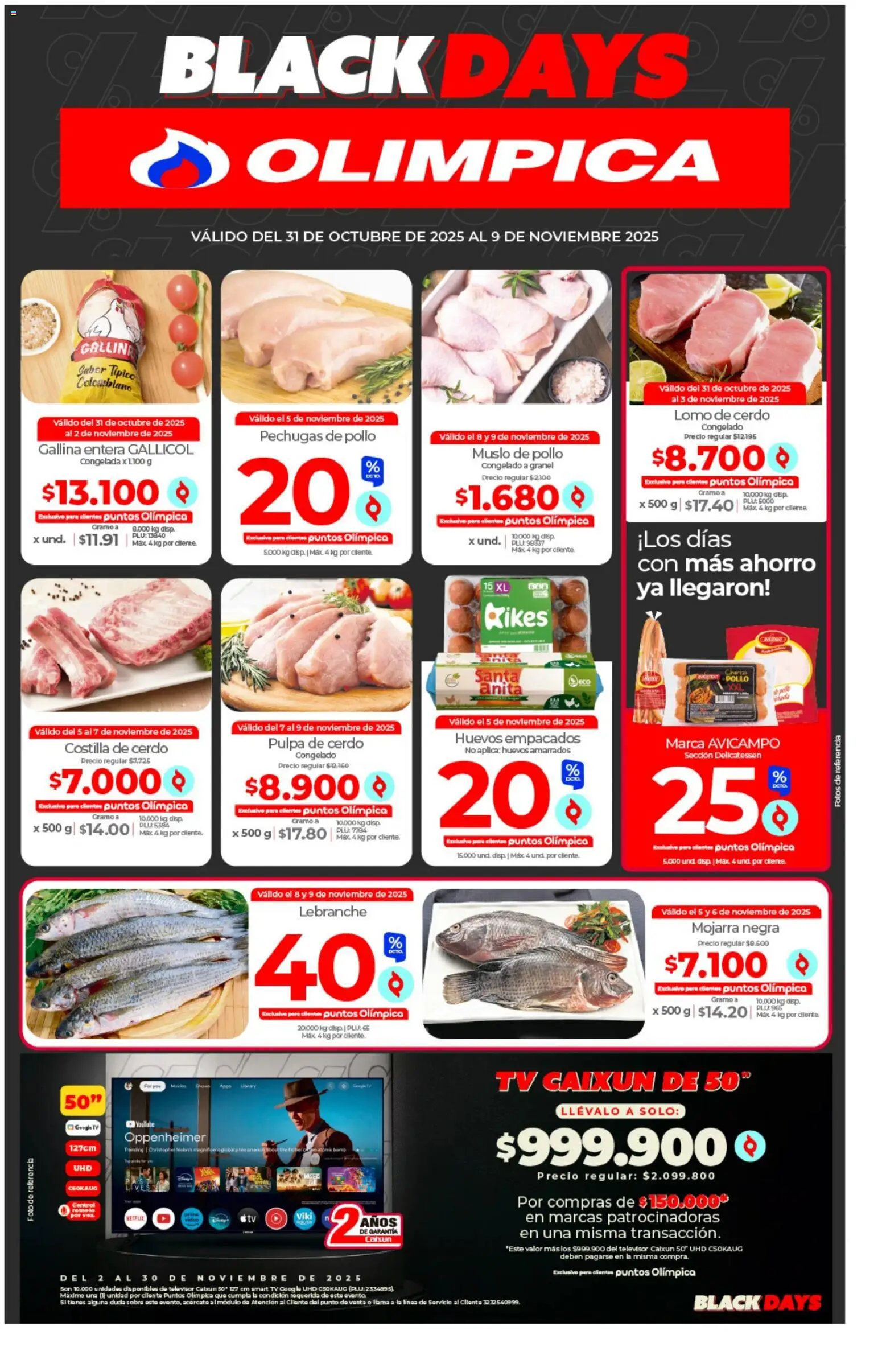 Olímpica revista - valida desde el 31.10.2025 | Página: 1 | Productos: Cerdo, Té, Televisor, Sobre