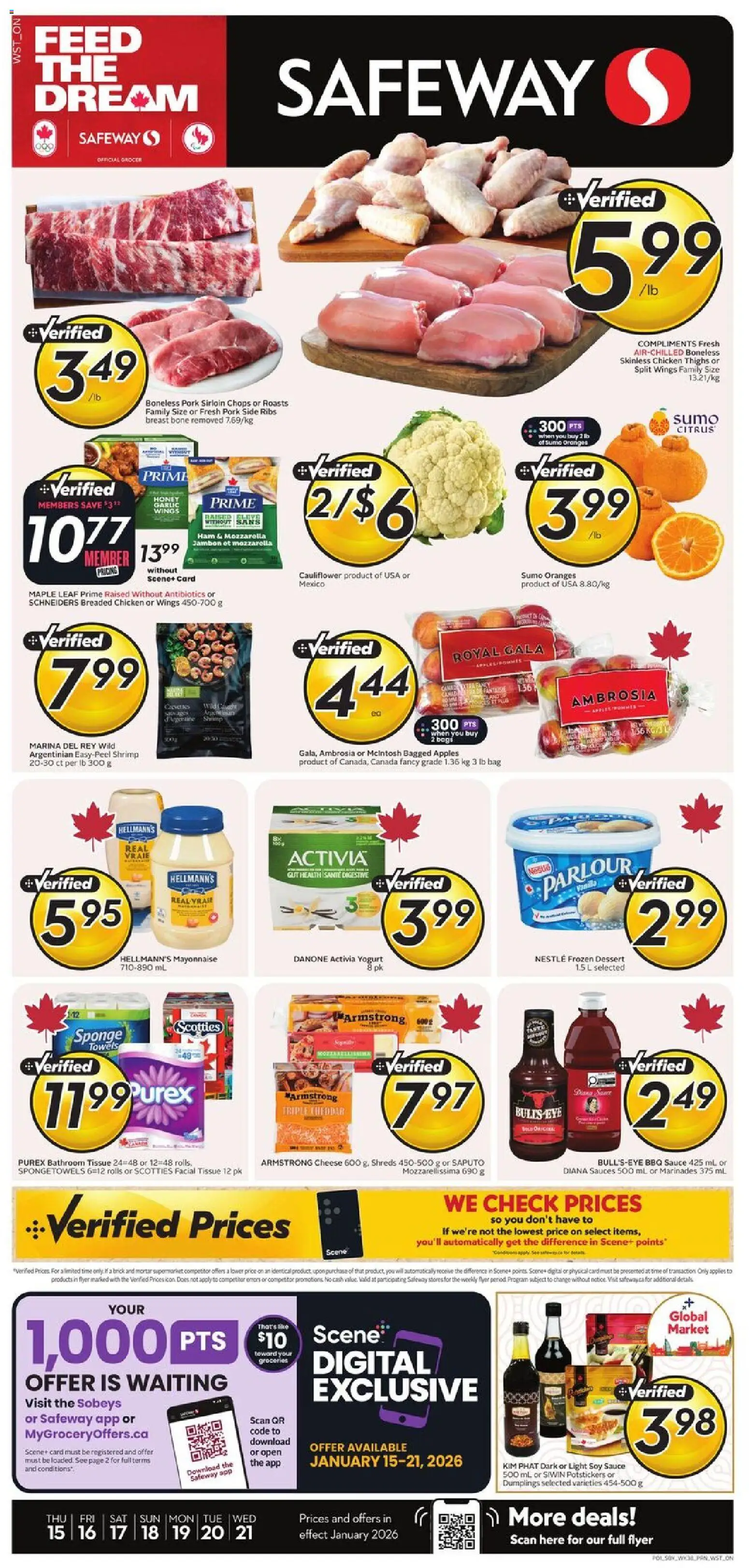 Safeway flyer valid from 15.01.2026 | Page: 1 | Products: Bag, Ham, Apples, Oranges