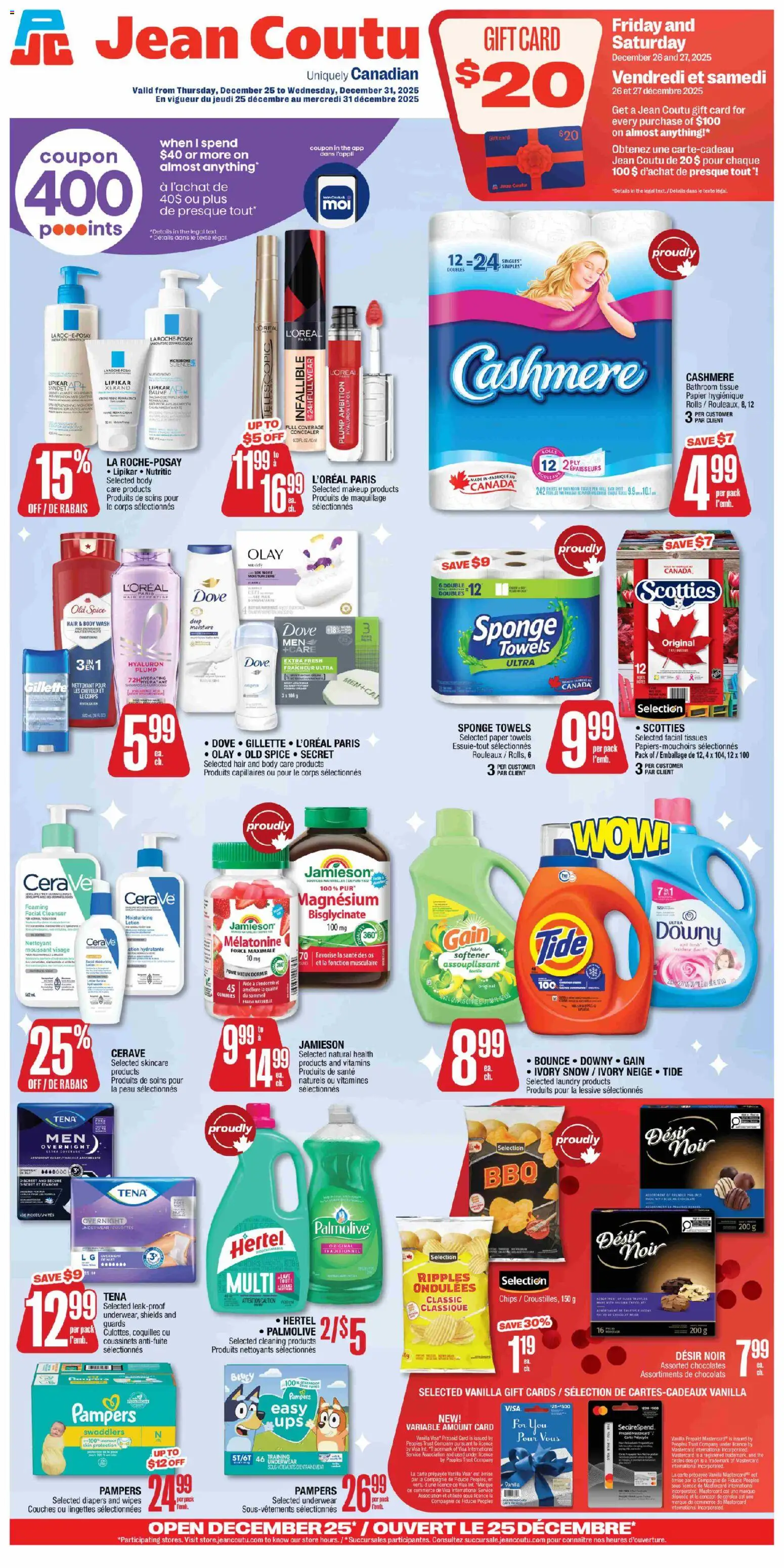 Jean Coutu flyer valid from 25.12.2025 | Page: 1 | Products: Concealer, Shampoo, Chocolate, Underwear