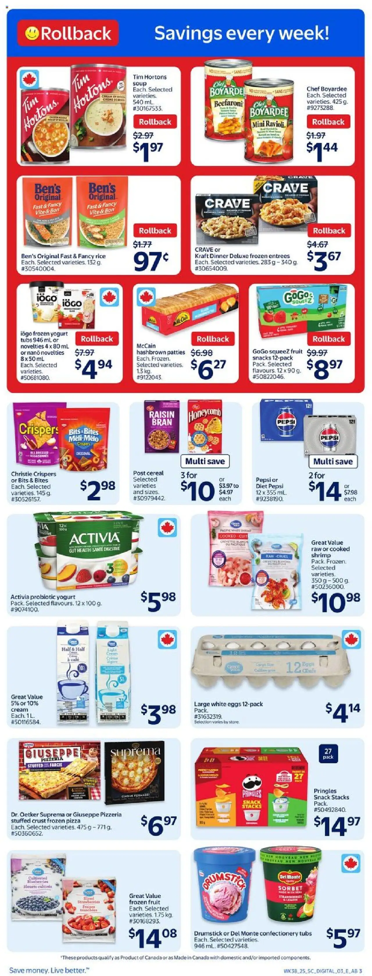 Walmart flyer valid from 16.10.2025 | Page: 4 | Products: Strawberries, Cream, Yogurt, Eggs