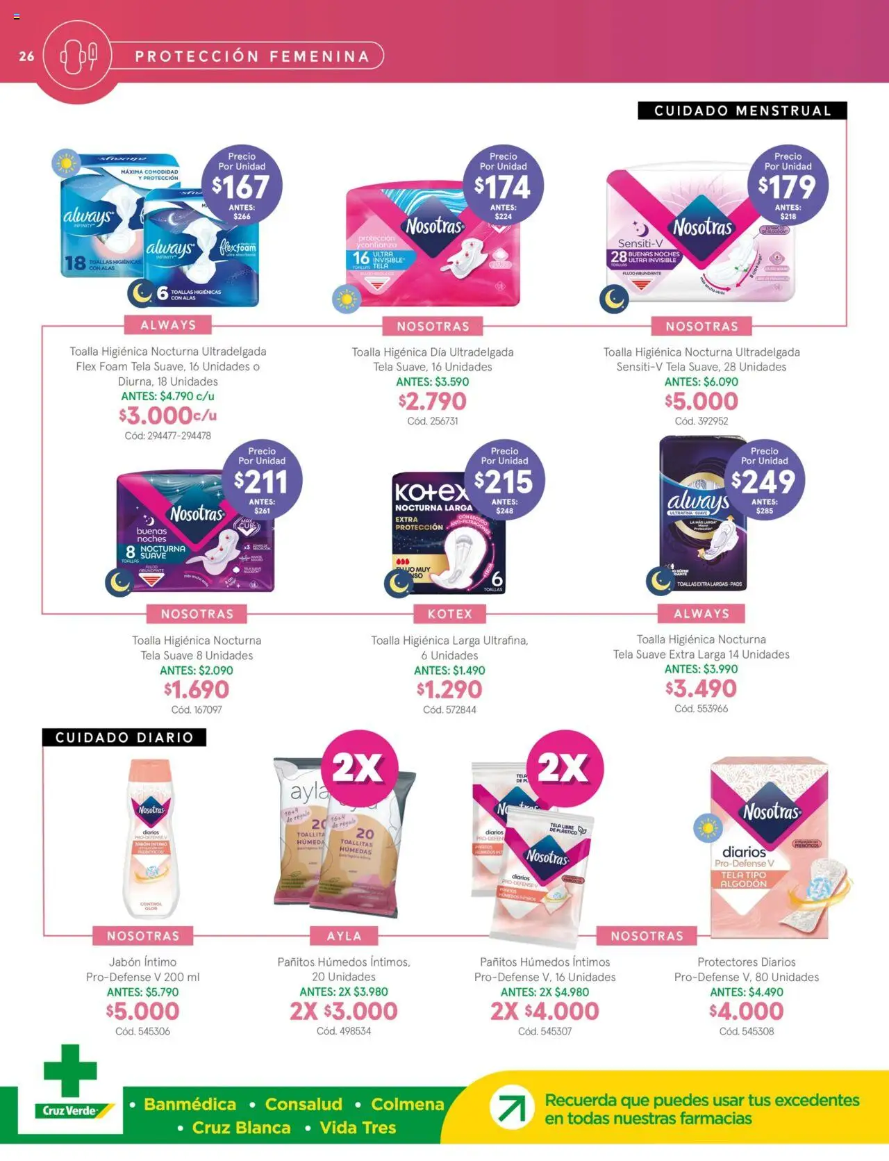Cruz Verde Descuentos │ válido desde el 04.06.2025 | Página: 26 | Productos: Protectores diarios, Toalla, Algodón, Jabón