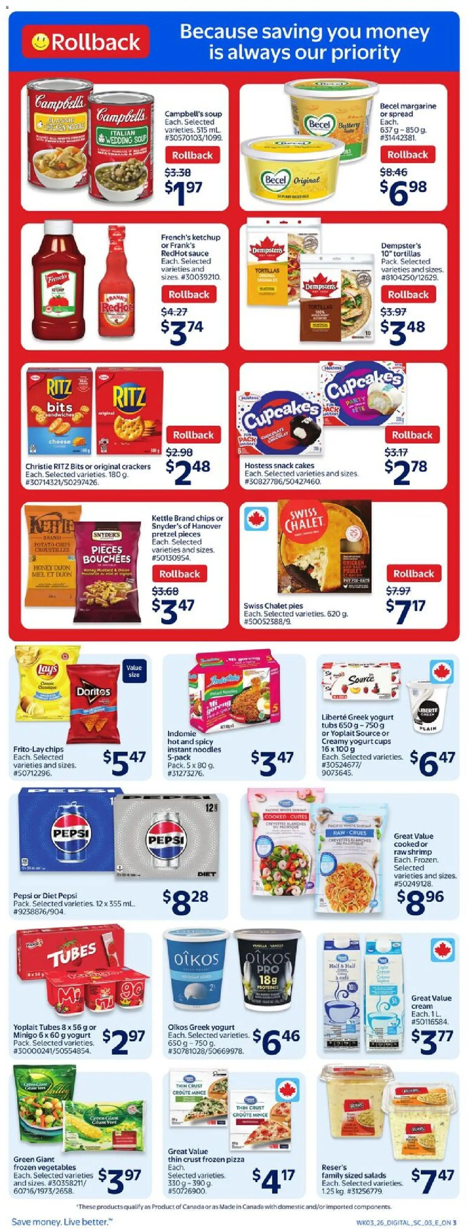 Walmart flyer valid from 12.02.2026 | Page: 13 | Products: Cream, Cheese, Yogurt, Pizza