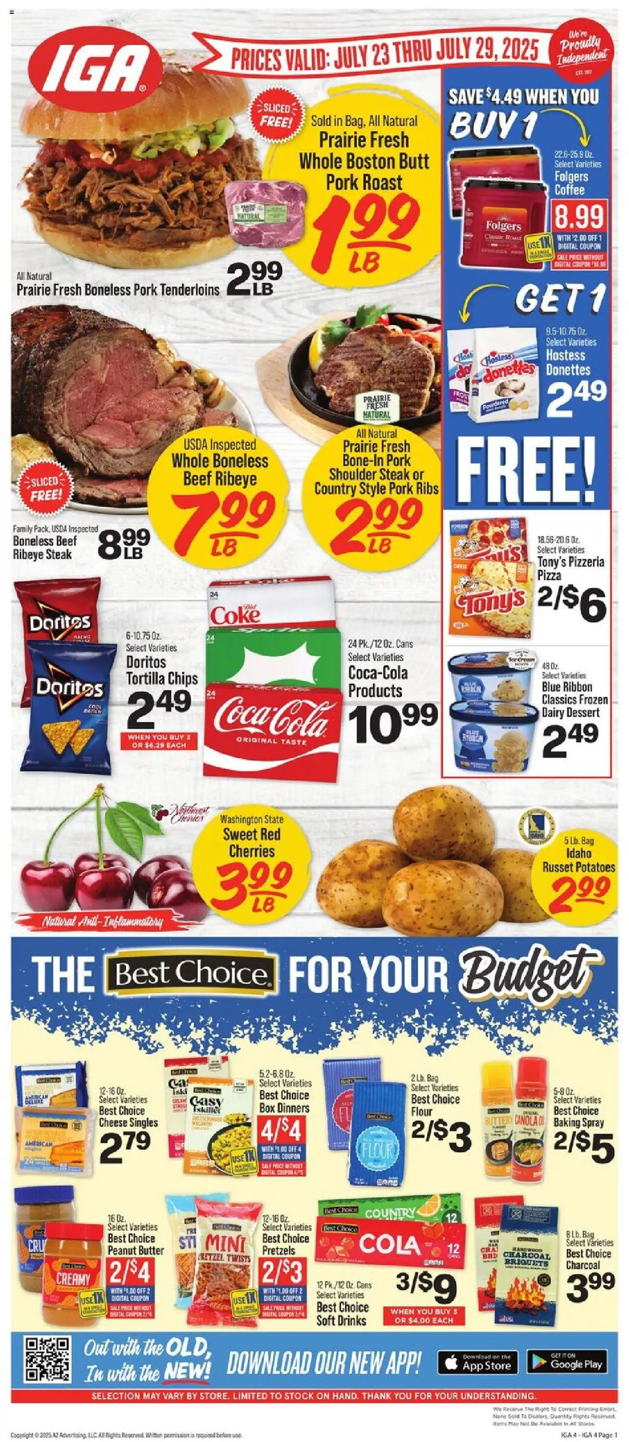 IGA Weekly Ad - valid from 23.07.2025 | Page: 1 | Products: Cherries, Butter, Cheese, Chips