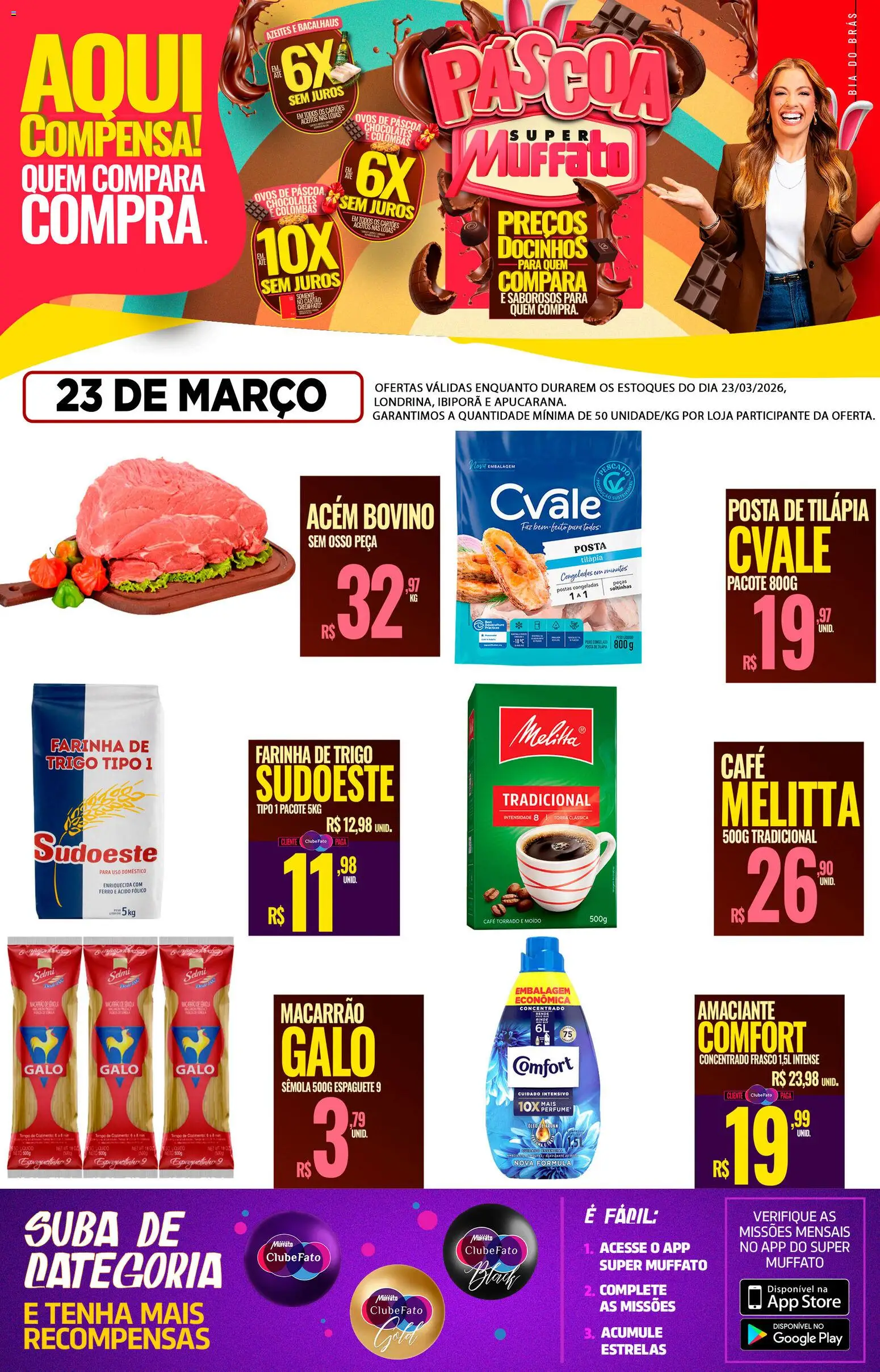 Super Muffato Folheto - válido de 23.03.2026 | Página: 1 | Produtos: Ferro, Tilápia, Macarrão, Amaciante