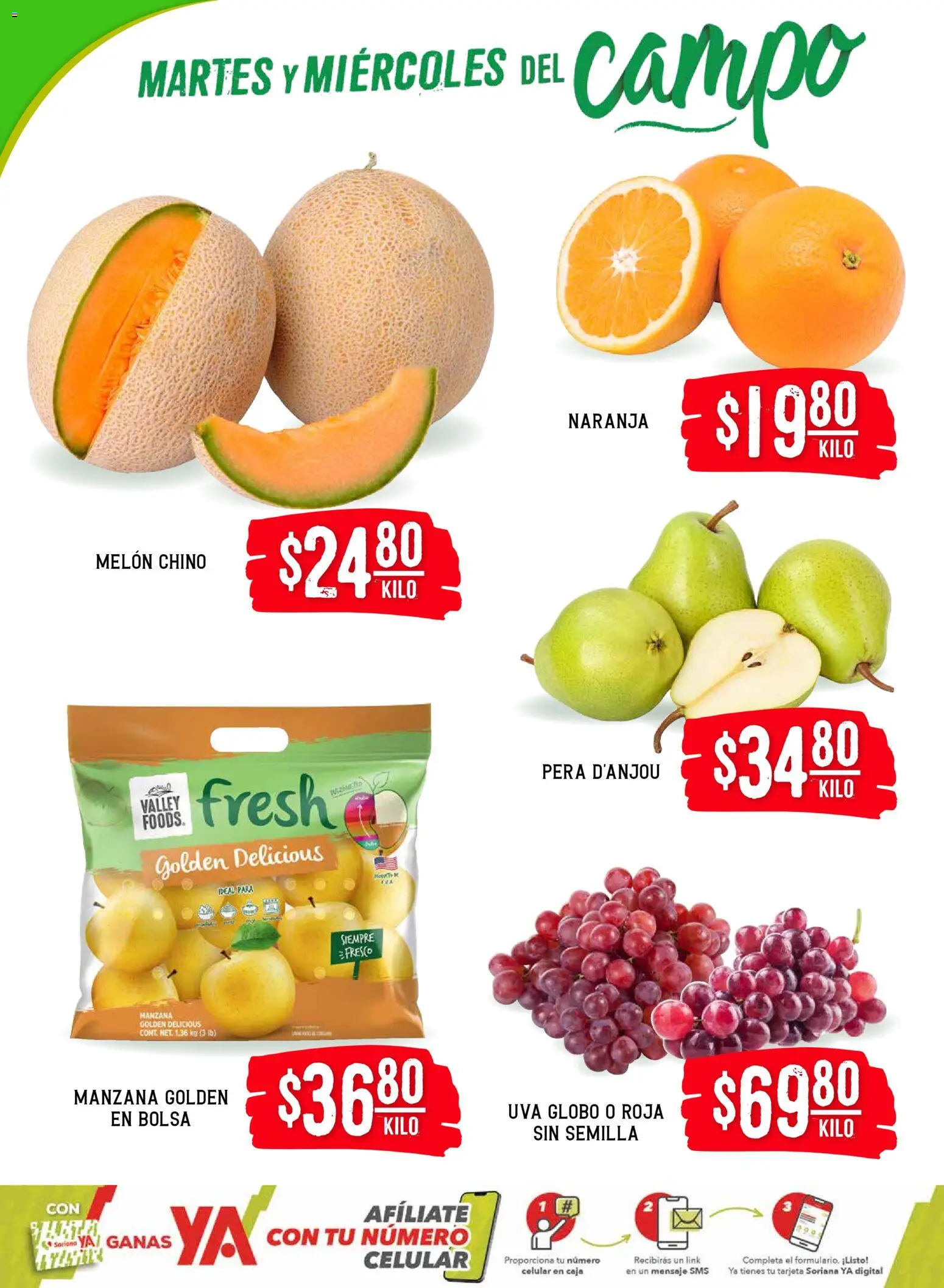 Nuevas ofertas de Soriana válidas en toda la República Mexicana desde el 06.01.2026. ¡Encuentra las mejores ofertas en Soriana - Martes y Miércoles del Campo Híper: Ags, Nay, Jal, Qro, Col, Mich, Gto, Hgo, Tlax, Mor, Pue, Gro, Oax, Edo. de Mex, Valle de M! | Página: 2 | Productos: Pera, Bolsa, Uva, Caja