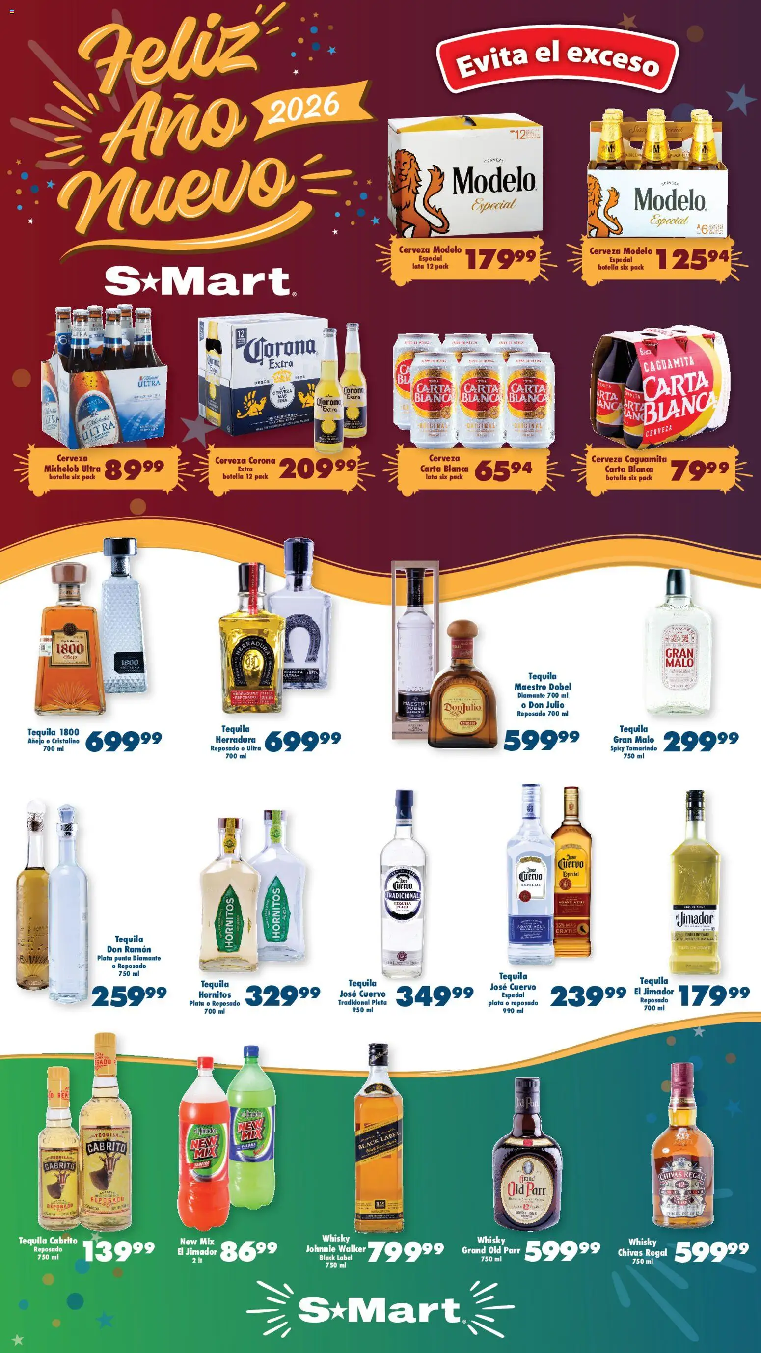 Nuevas ofertas de S-Mart válidas en toda la República Mexicana desde el 30.12.2025. ¡Encuentra las mejores ofertas en S-Mart folleto Ofertas de Feria Nuevo Laredo! | Página: 1 | Productos: Cerveza, Botella, Té, Whisky