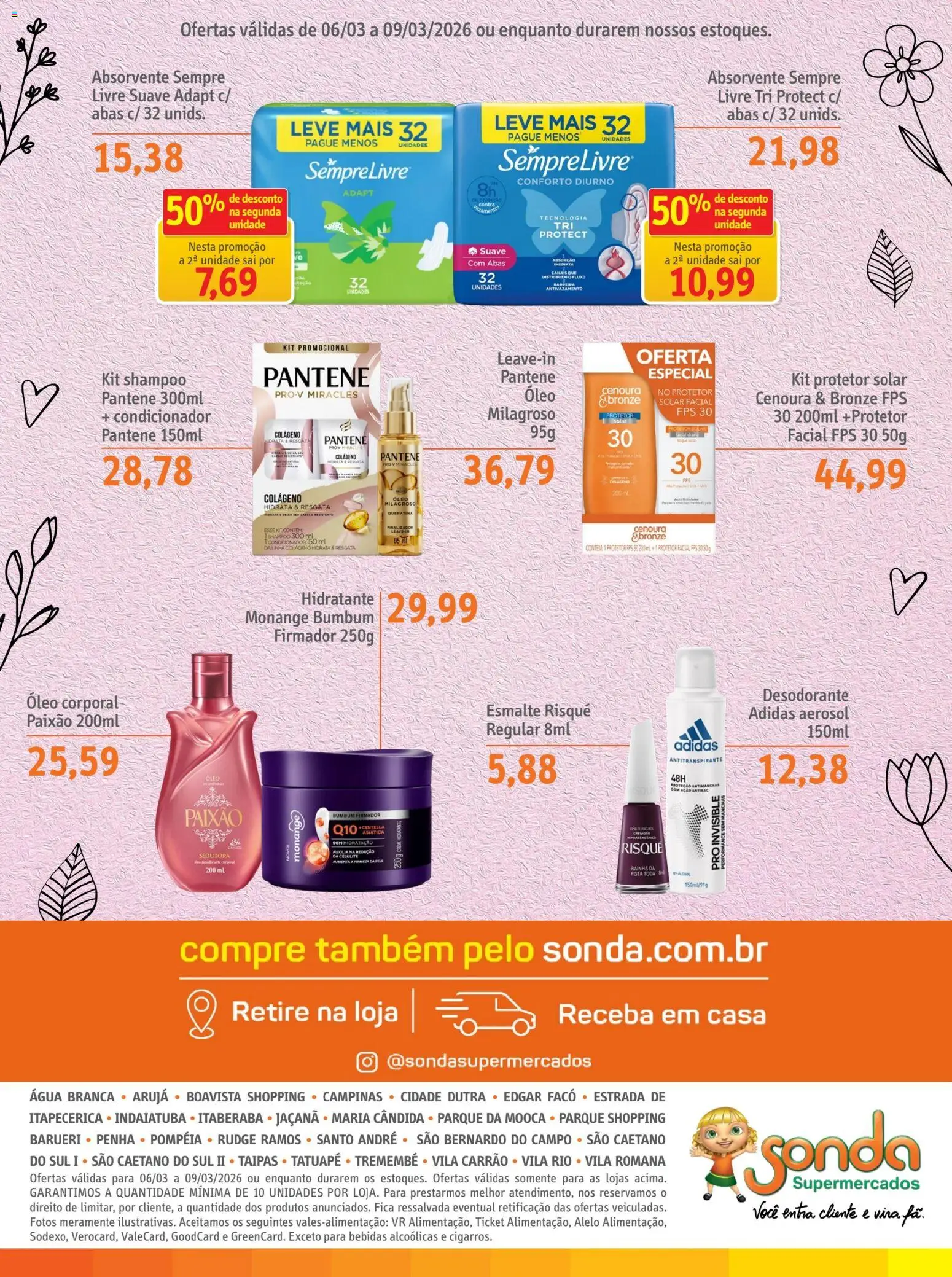 Sonda Folheto - válido de 06.03.2026 | Página: 5 | Produtos: Óleo, Sempre Livre, Absorvente, Protetor solar facial