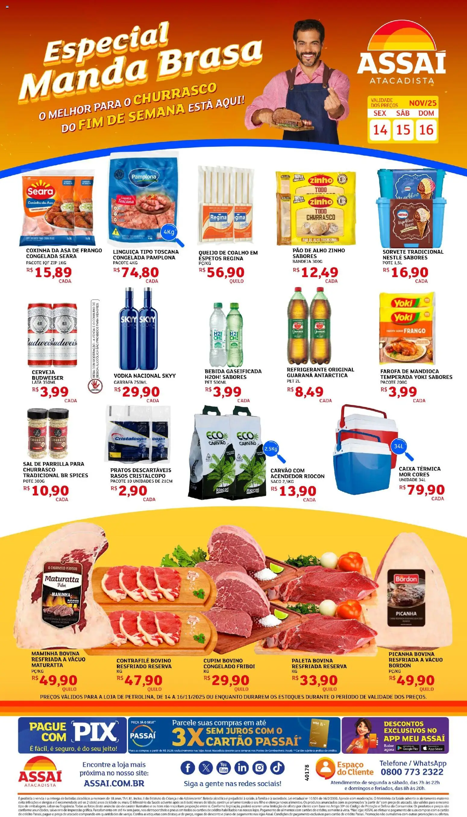 Assaí Atacadista Folheto - válido de 14.11.2025 | Página: 1 | Produtos: Alho, Queijo, Sal, Farofa