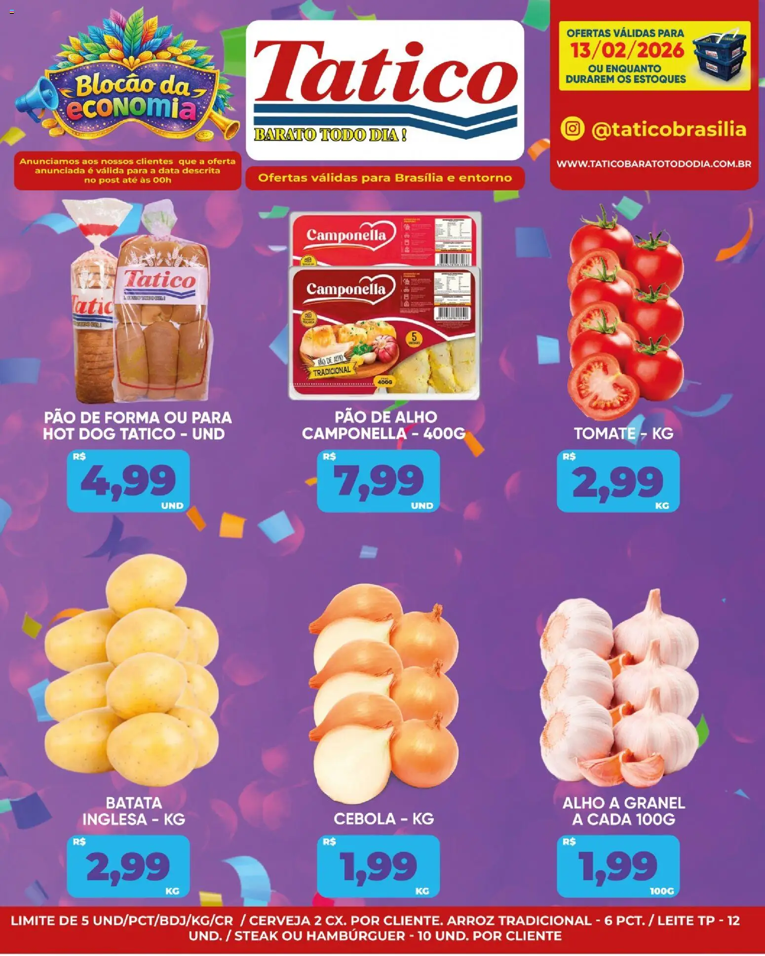 Tatico Folheto - válido de 13.02.2026 | Página: 8 | Produtos: Pao de alho, Leite, Cerveja, Pão de forma