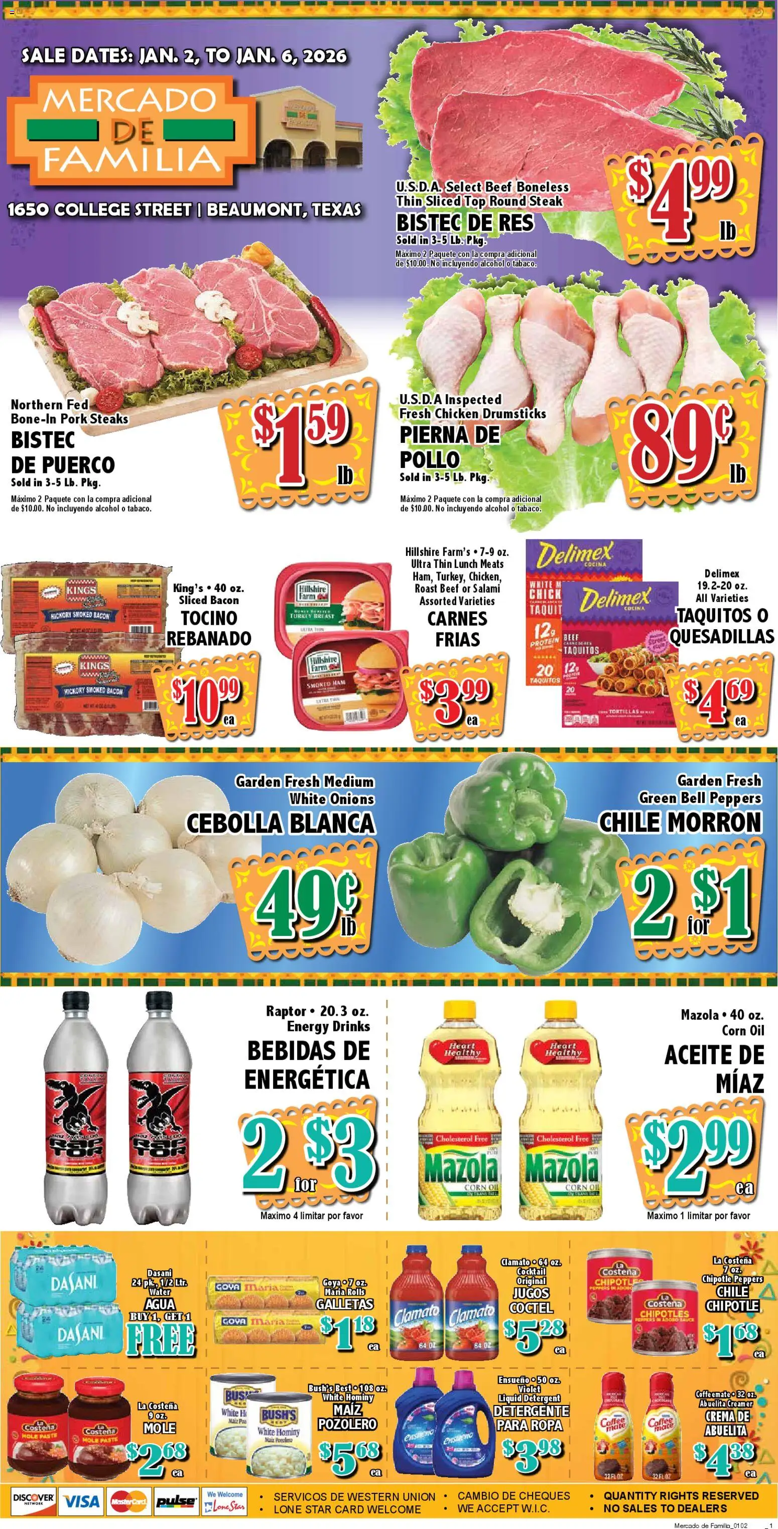 Market Basket Mercado - valid from 02.01.2026 | Page: 1 | Products: Peppers, Oil, Salami, Pork