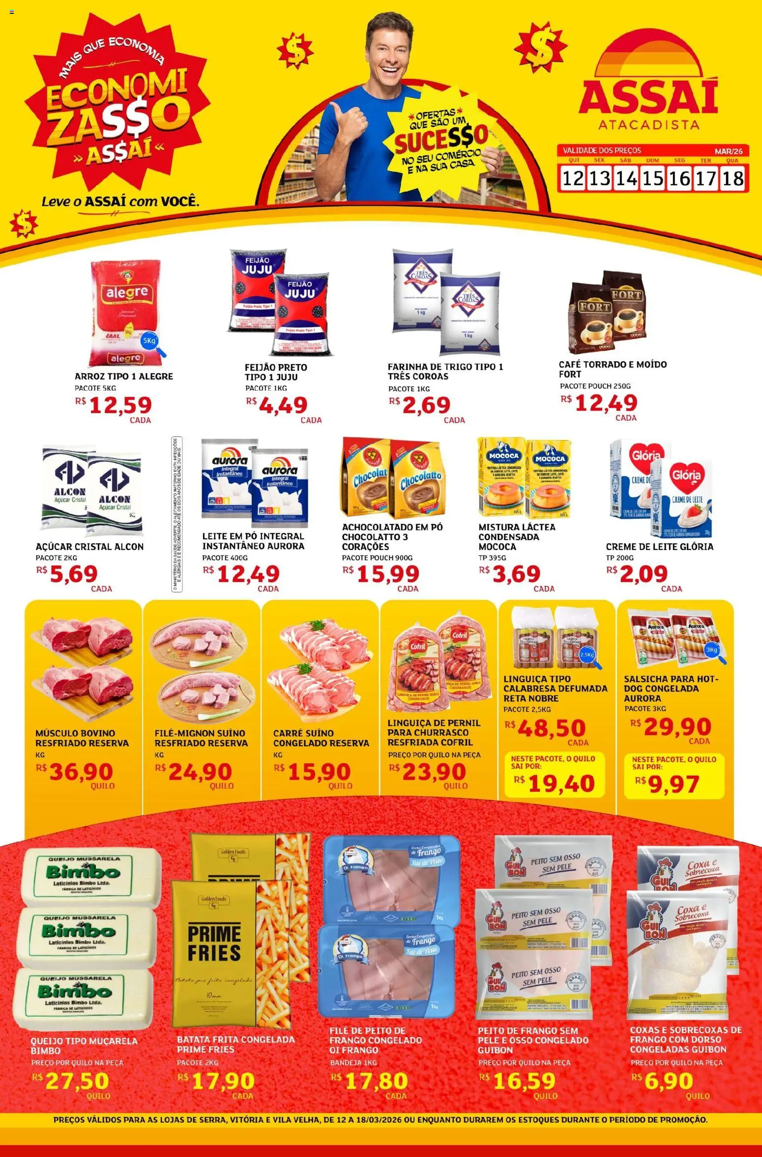 Assaí Atacadista Folheto - válido de 12.03.2026 | Página: 1 | Produtos: Muçarela, Batata frita, Leite em pó, Peito de frango
