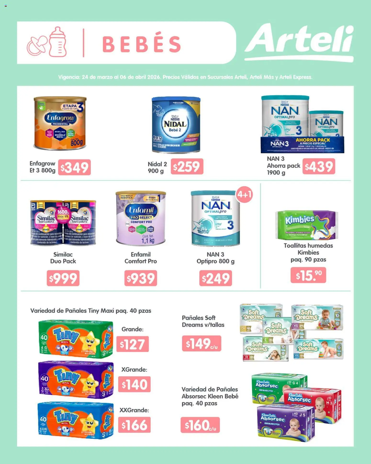 Nuevas ofertas de Arteli válidas en toda la República Mexicana desde el 24.03.2026. ¡Encuentra las mejores ofertas en Arteli folleto Quincenal! | Página: 12 | Productos: Pera, Toallitas húmedas, Pañales