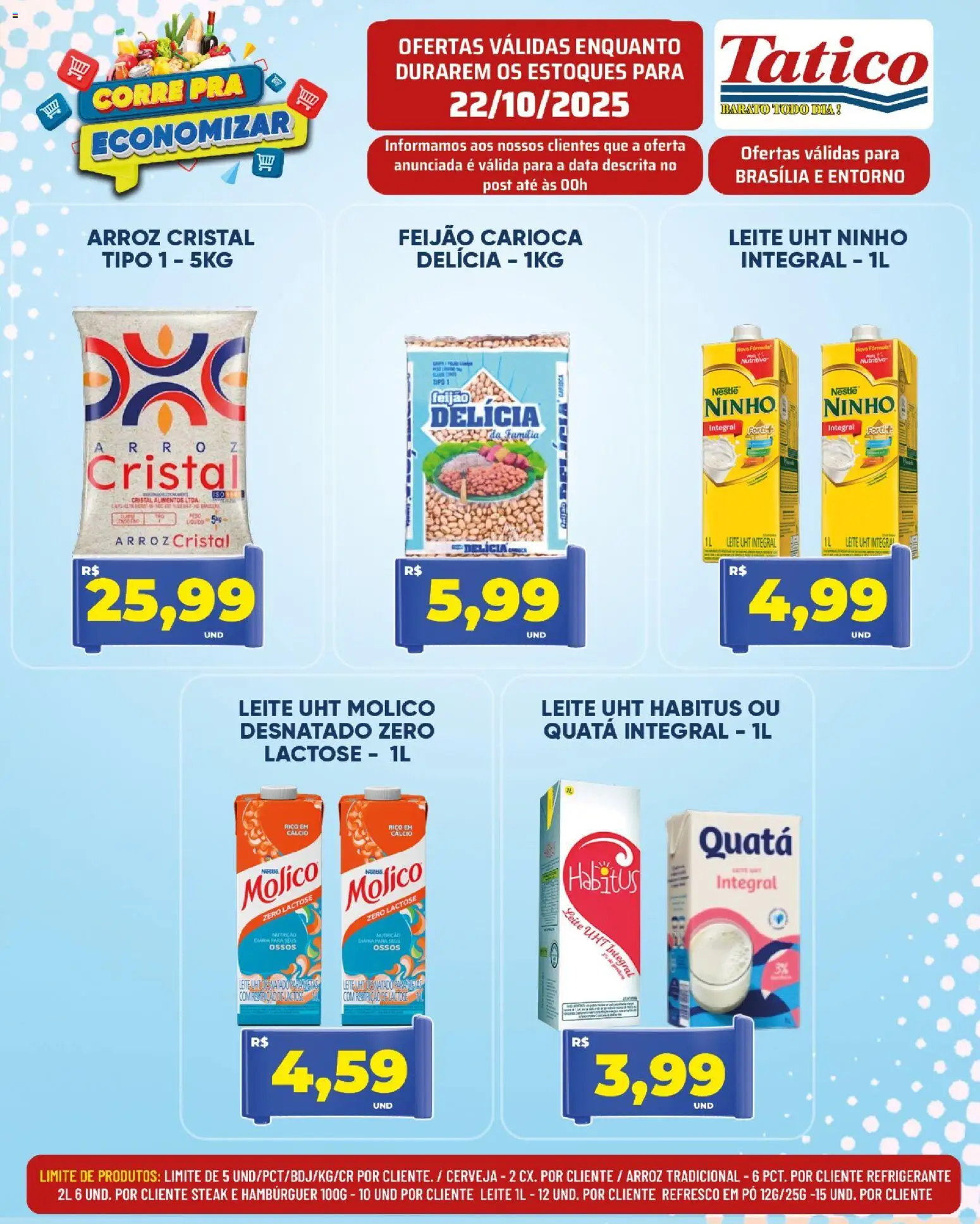 Tatico Folheto - válido de 23.10.2025 | Página: 2 | Produtos: Leite, Arroz, Hambúrguer, Refrigerante