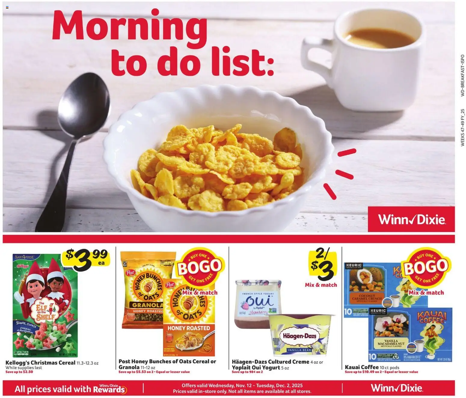 Winn Dixie In-Store Flyer - valid from 12.11.2025 | Page: 1 | Products: Shelf, Yogurt, Coffee, 2人掛けソファ