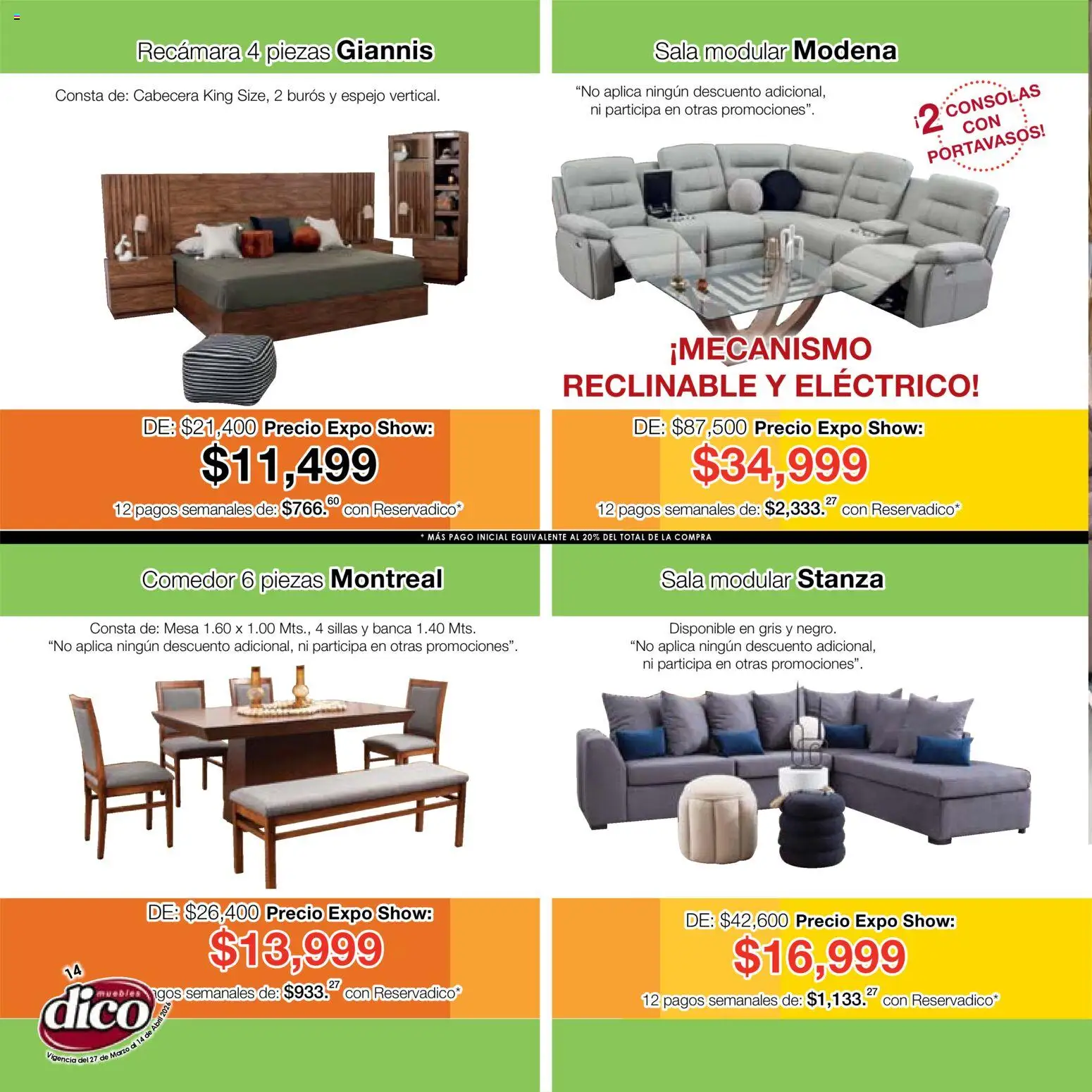 Nuevas ofertas de Muebles Dico válidas en toda la República Mexicana desde el 27.03.2026. ¡Encuentra las mejores ofertas en Muebles Dico catálogo Compara, no tienes que pagar más-Expo Show! | Página: 14 | Productos: Cabecera, Modular, Mesa, Espejo