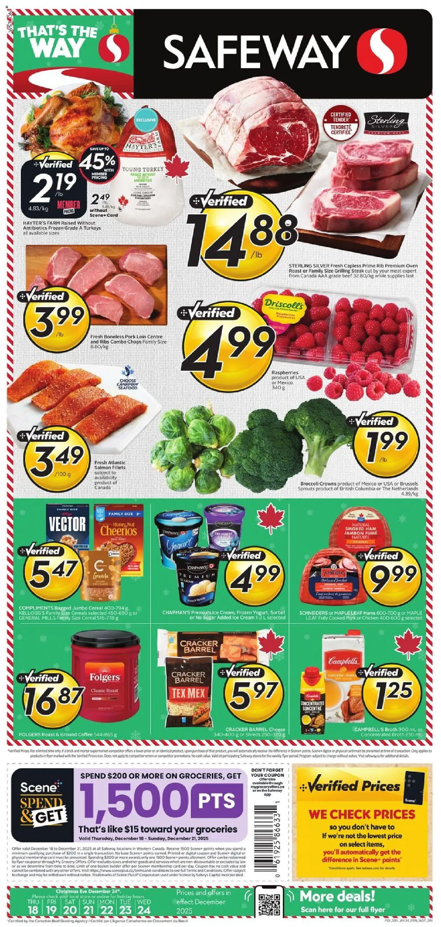 Safeway flyer valid from 18.12.2025 | Page: 1 | Products: Beef, Ice cream, Cheese, Coffee