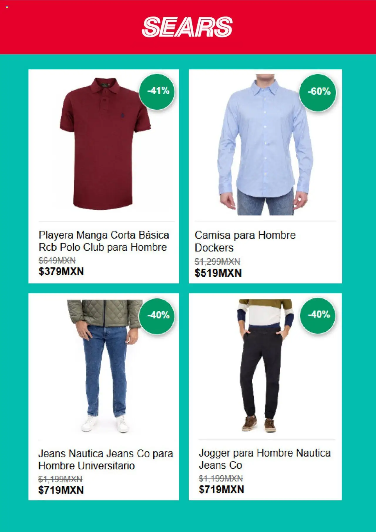 Nuevas ofertas de Sears válidas en toda la República Mexicana desde el 11.08.2025. ¡Encuentra las mejores ofertas en Sears - Hot Sale! | Página: 4 | Productos: Camisa, Manga, Playera