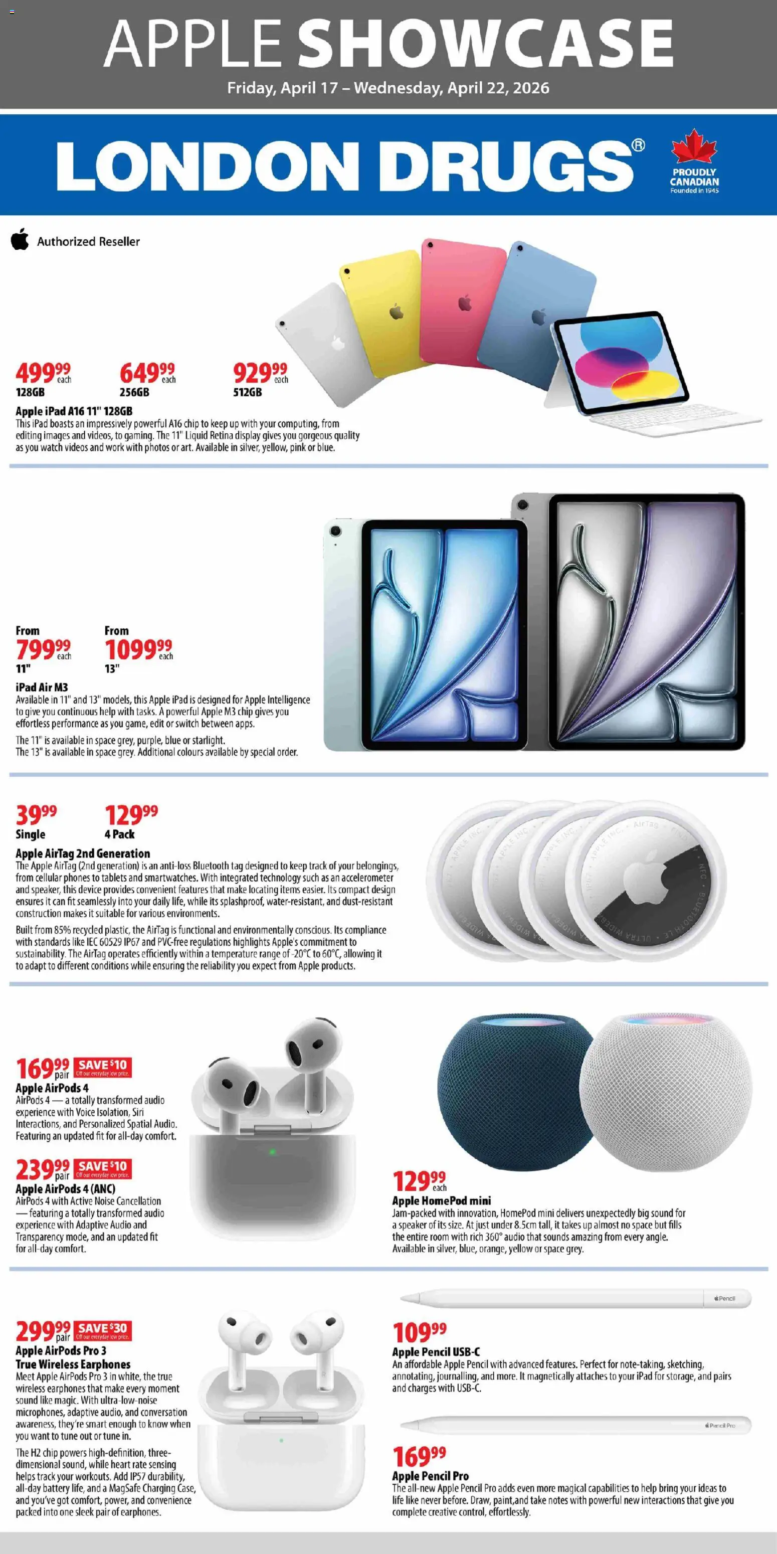 London Drugs flyer valid from 17.04.2026 | Page: 1 | Products: Watch, Audio, Speaker, Battery