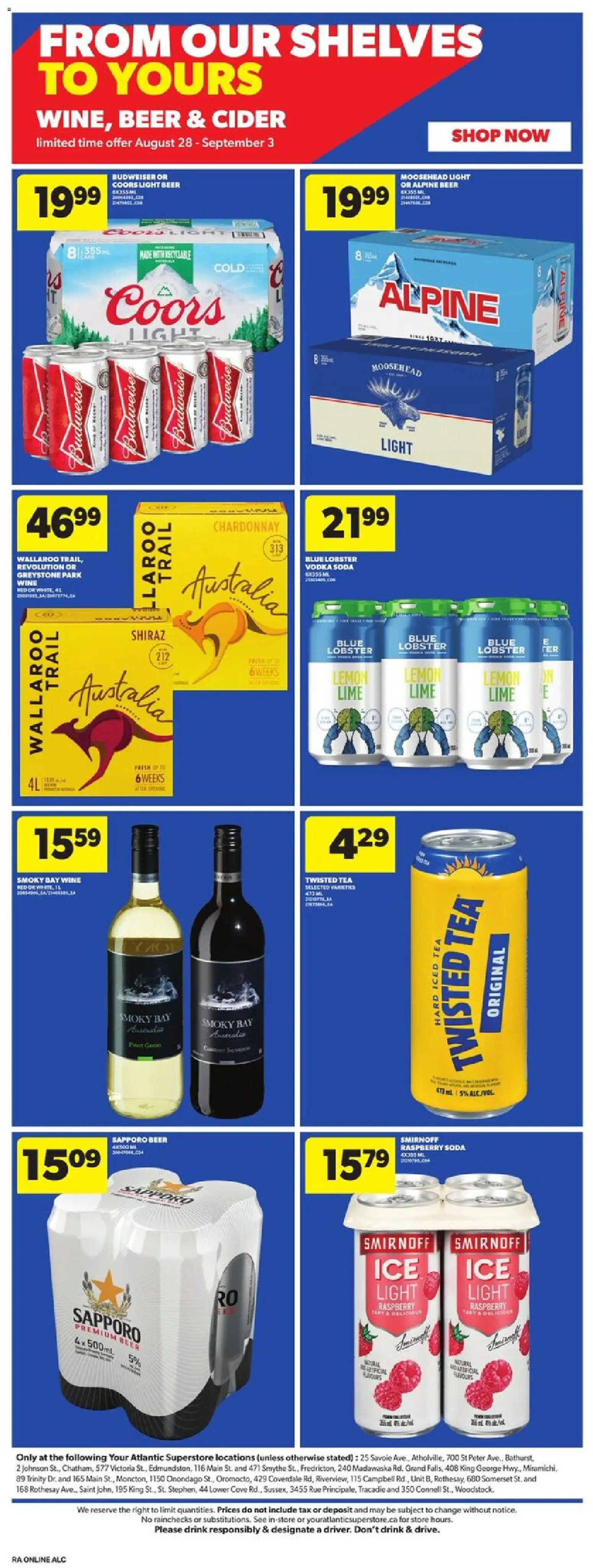 Atlantic Superstore flyer valid from 30.10.2025 | Page: 20 | Products: Tea, Vodka, Wine, Beer