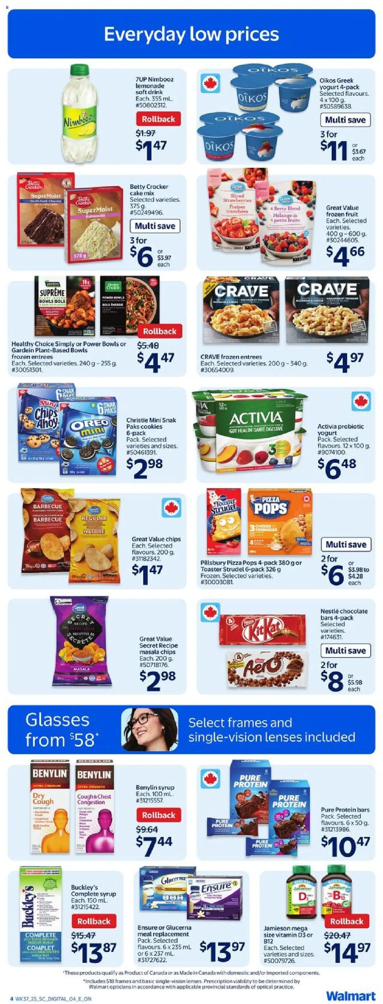 Walmart flyer valid from 09.10.2025 | Page: 6 | Products: Strawberries, Cookies, Glasses, Yogurt