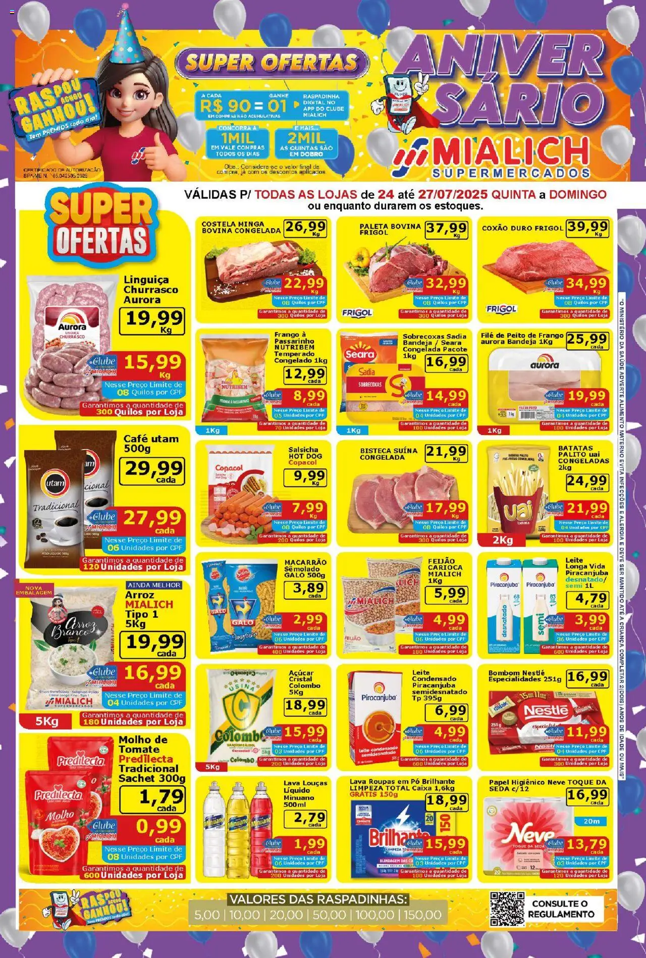 Mialich Supermercados Folheto - válido de 24.07.2025 | Página: 1 | Produtos: Feijão, Mialich