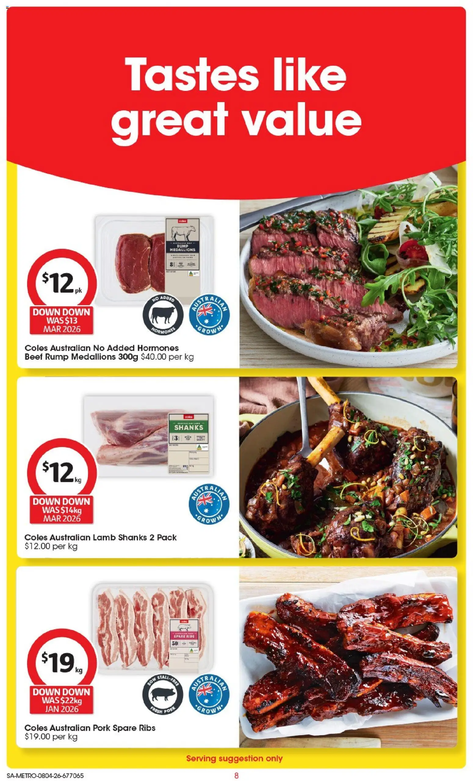 Coles catalogue - valid from 08.04.2026 | Page: 8 | Products: Pork, Lamb, Beef
