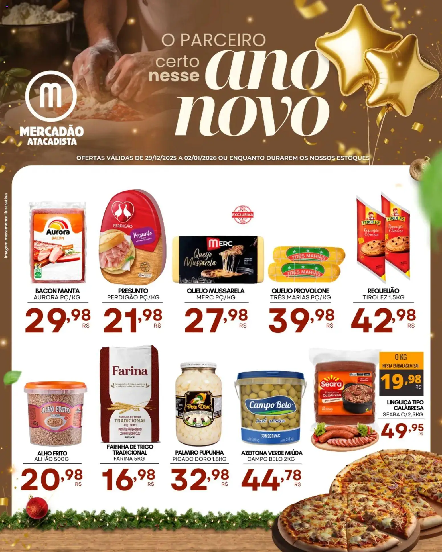 Mercadão Atacadista Folheto - válido de 29.12.2025 | Página: 1 | Produtos: Pupunha, Linguiça, Provolone, Mussarela