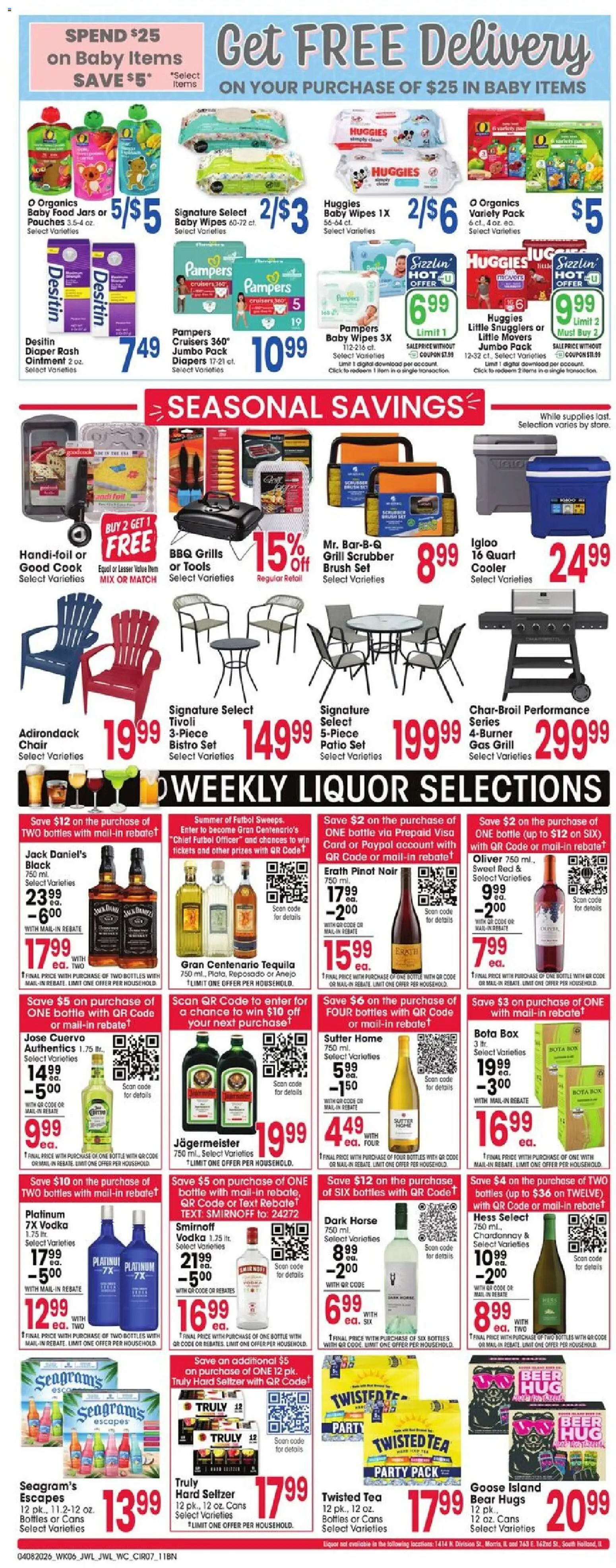 Jewel Osco Weekly Ad - valid from 08.04.2026 | Page: 7 | Products: Beer, Tea, Baby food, Grill