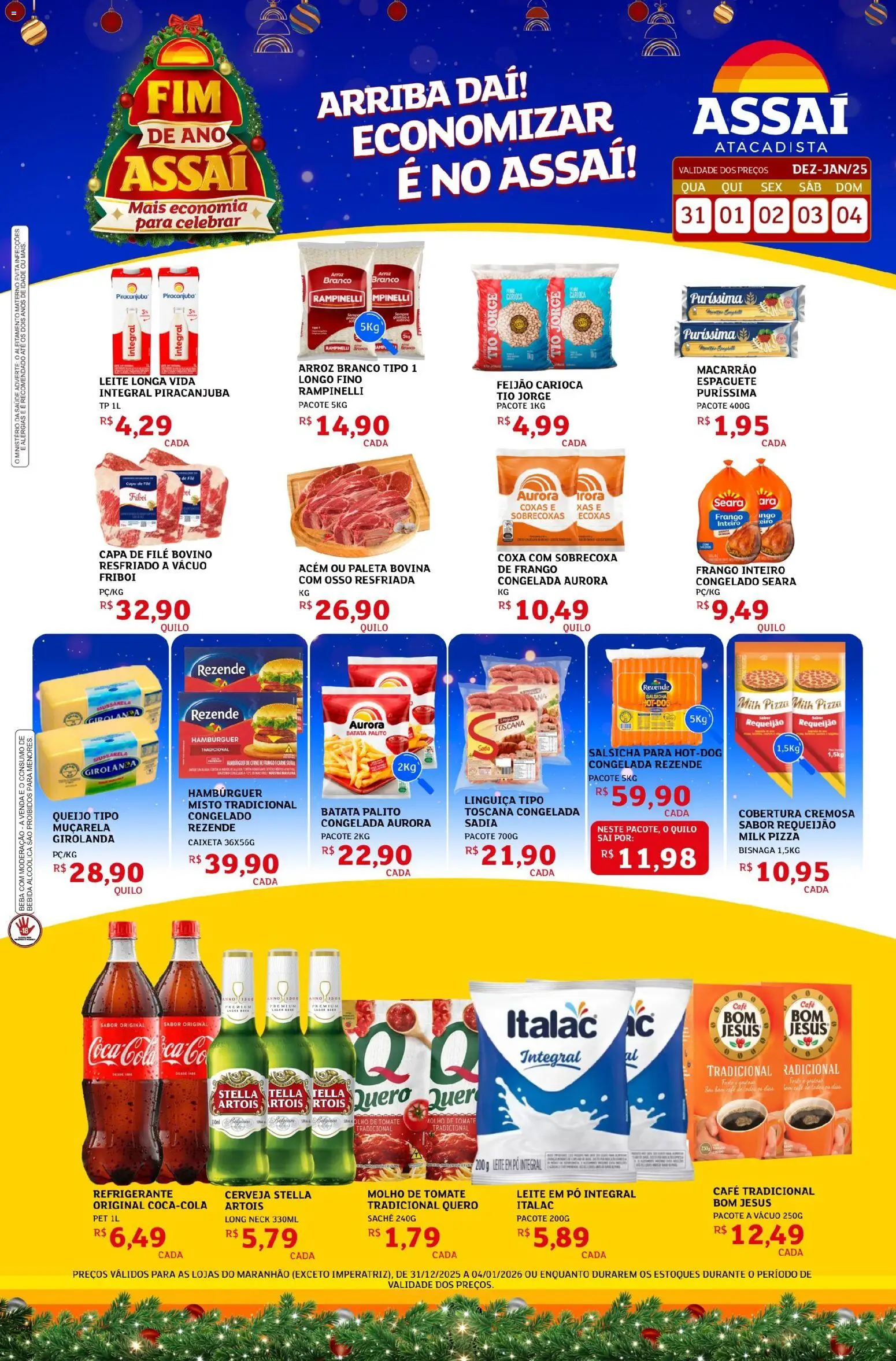 Assaí Atacadista Folheto - válido de 31.12.2025 | Página: 1 | Produtos: Carne de frango, Arroz, Hambúrguer, Requeijão