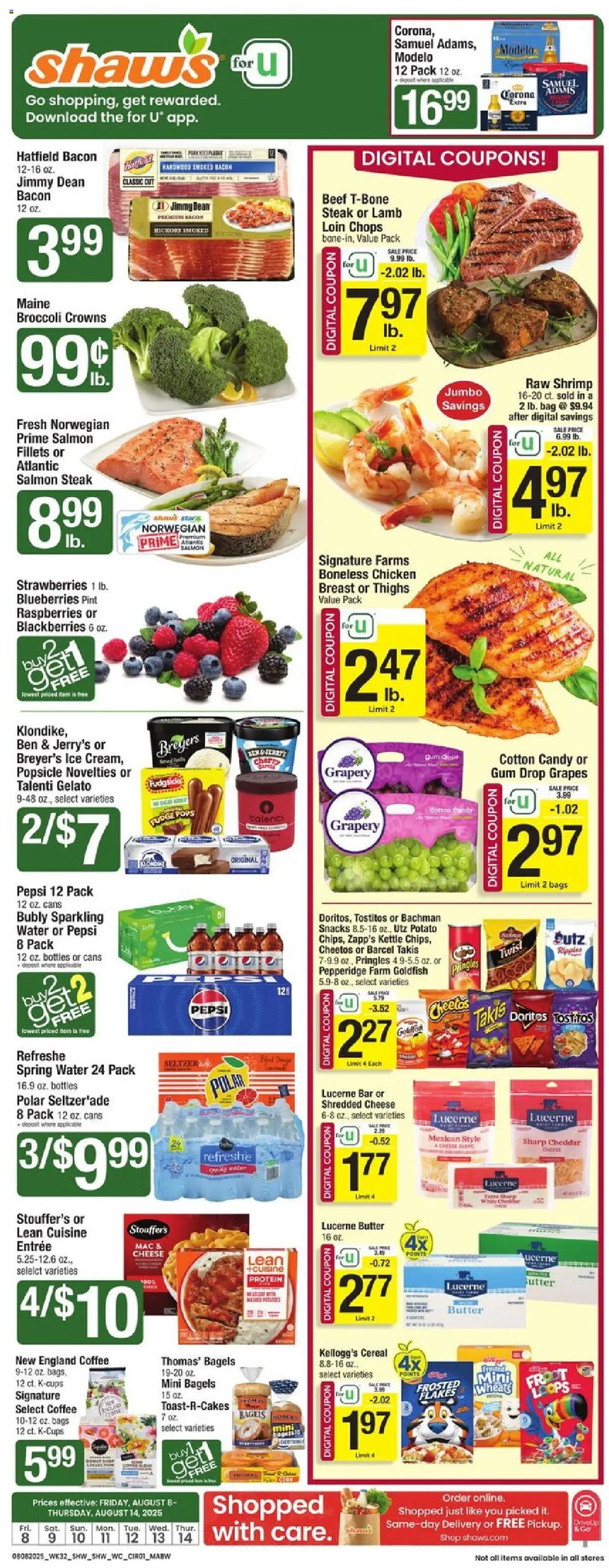 Shaw's Weekly Ad - MA - valid from 08.08.2025 | Page: 3 | Products: Broccoli, Coffee, Grapes, Kettle