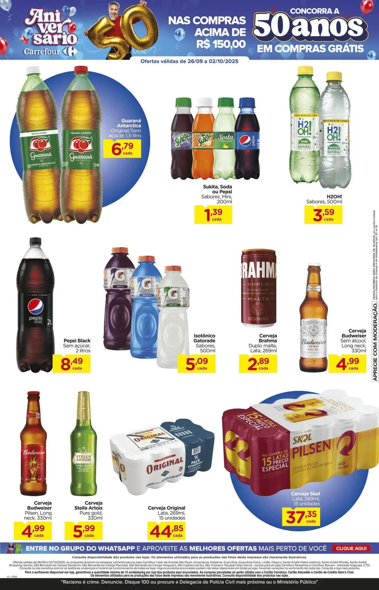 Carrefour Folheto - válido de 26.09.2025 | Página: 10 | Produtos: Guaraná, Gatorade, Cerveja, Soda