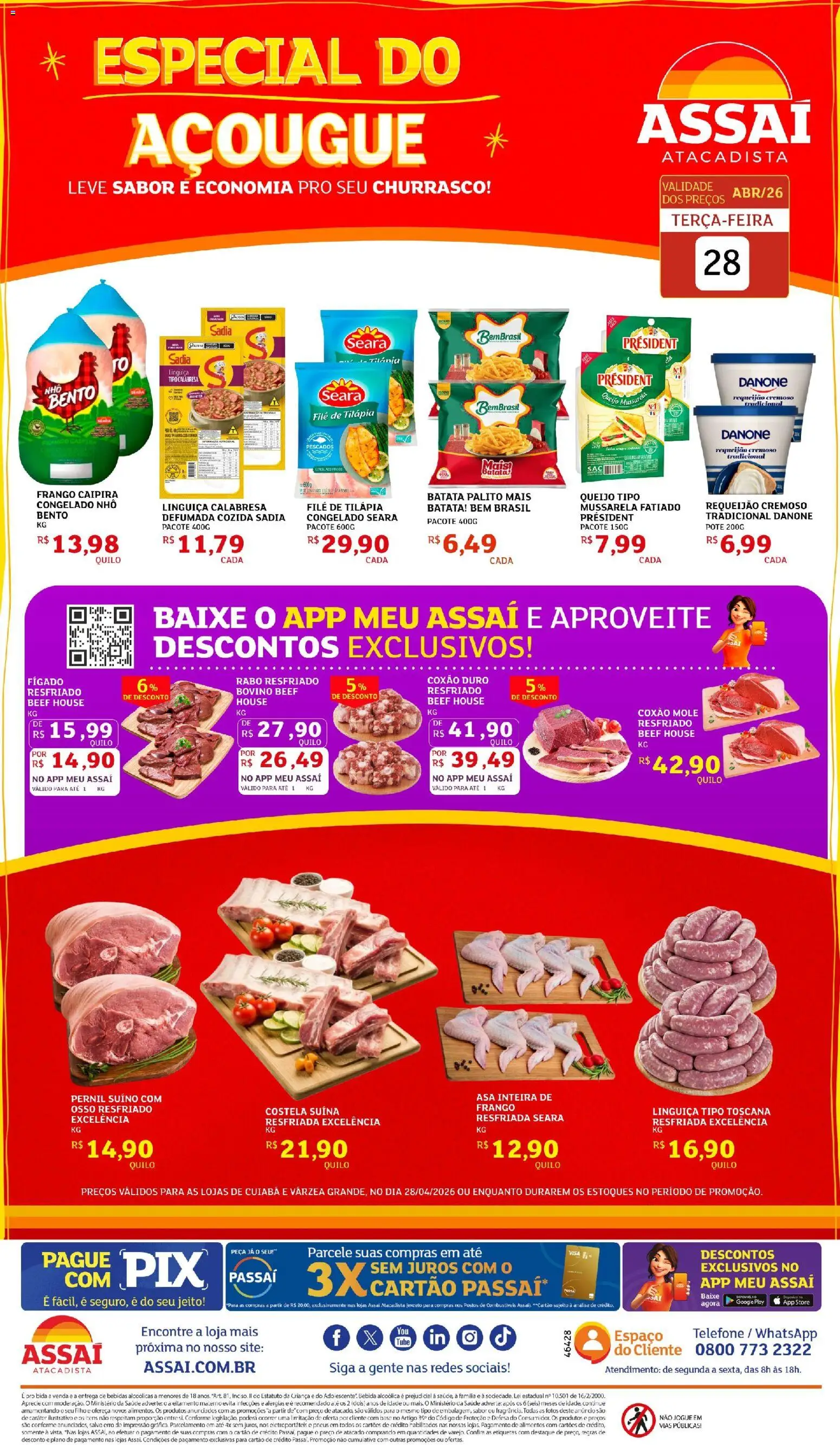Assaí Atacadista Folheto - válido de 28.04.2026 | Página: 1 | Produtos: Pernil, Batata, Requeijão, Filé de tilápia