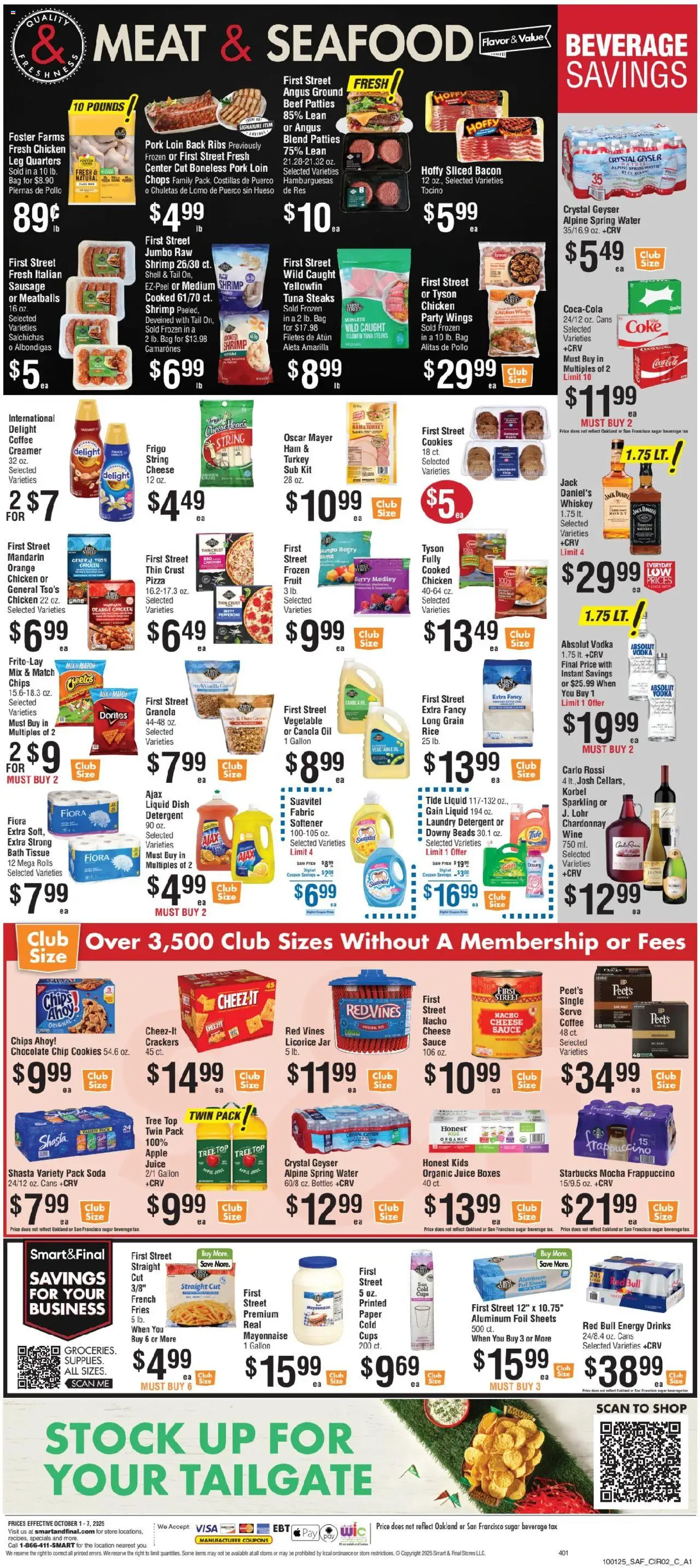 Smart & Final Weekly Ad - valid from 01.10.2025 | Page: 3 | Products: Pizza, Pork, Sausage, Bag