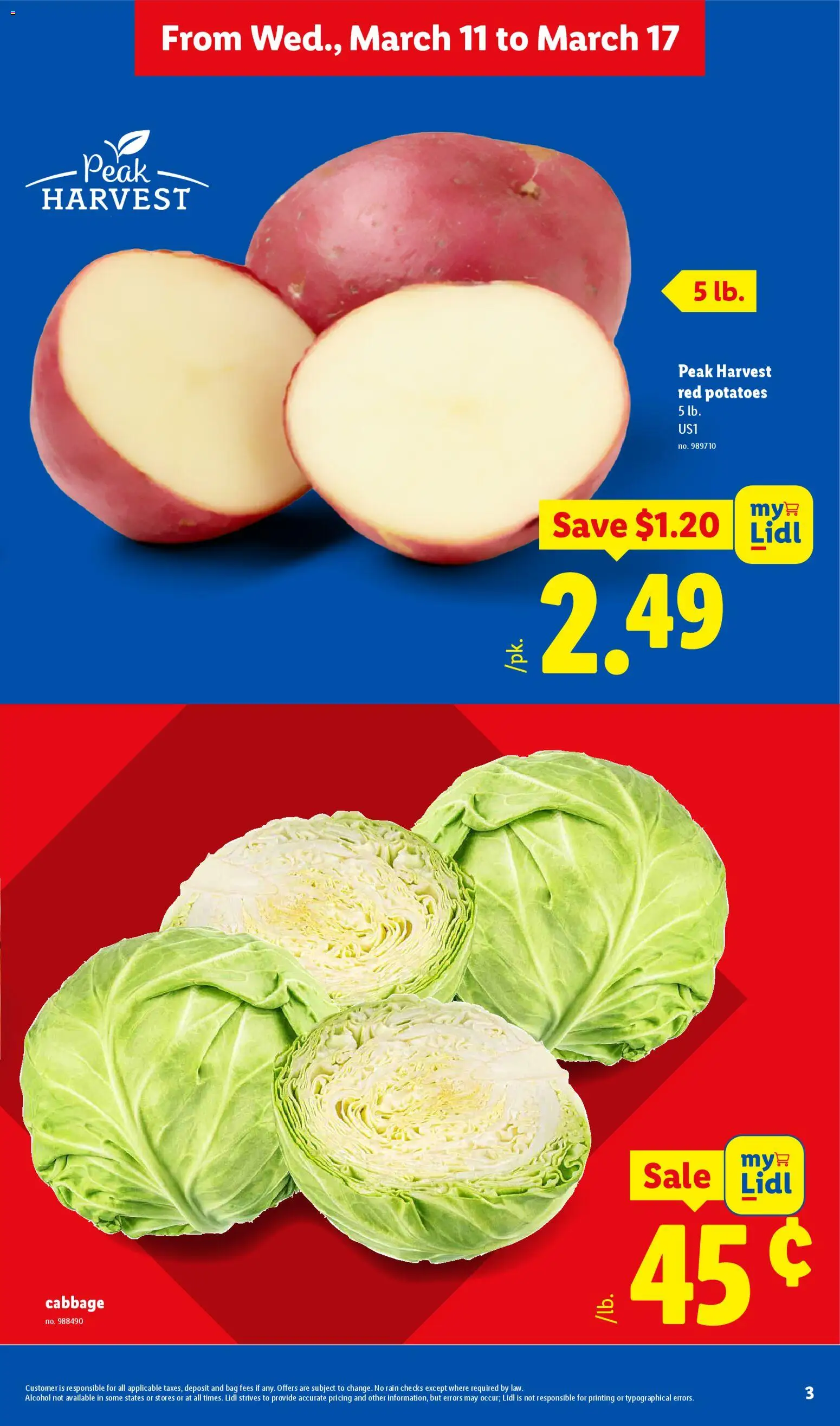 Lidl Weekly Ad - valid from 11.03.2026 | Page: 3 | Products: Potatoes, Cabbage, Bag