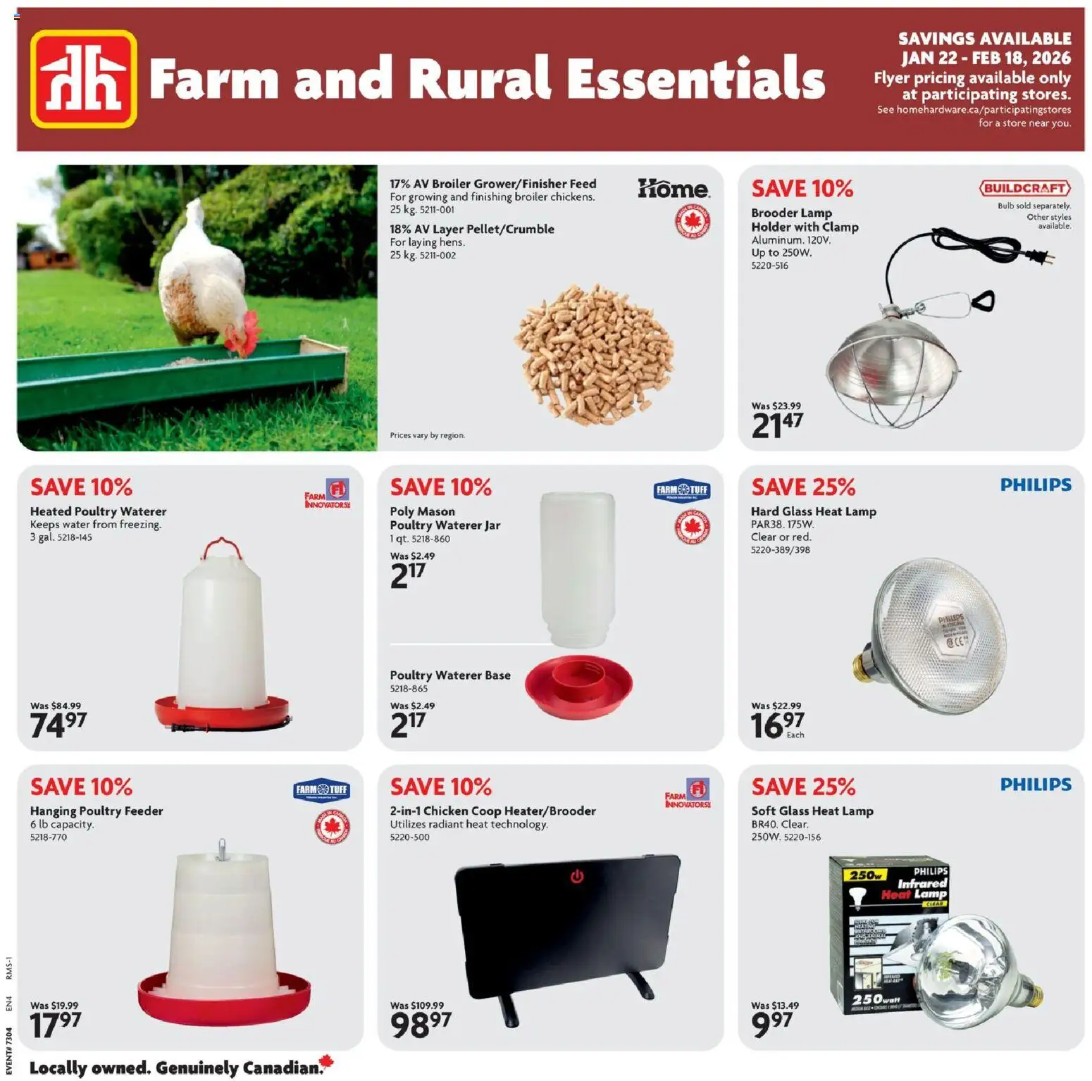 Home Hardware flyer valid from 22.01.2026 | Page: 1 | Products: Lamp, Chicken