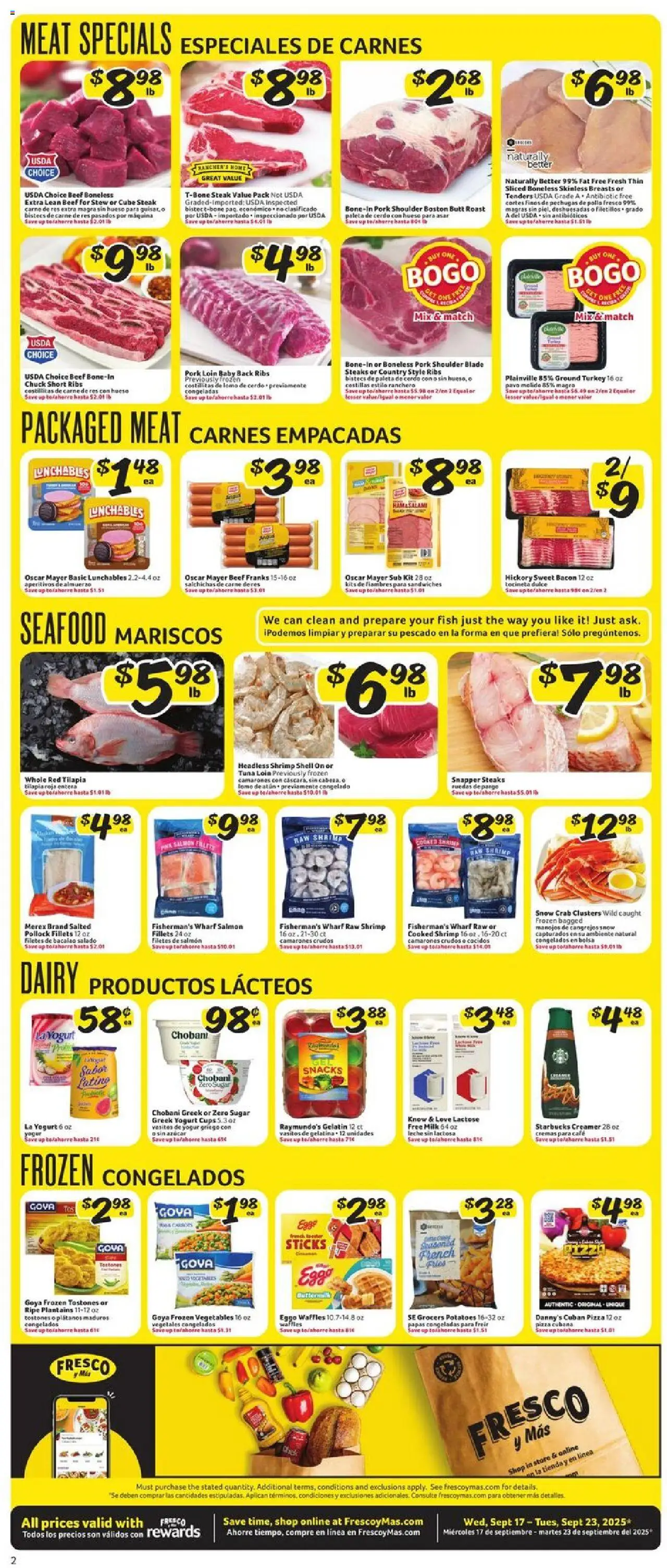 Fresco y Más Weekly Ad - FL - valid from 17.09.2025 | Page: 2 | Products: Yogurt, Pork, Beef, Sugar