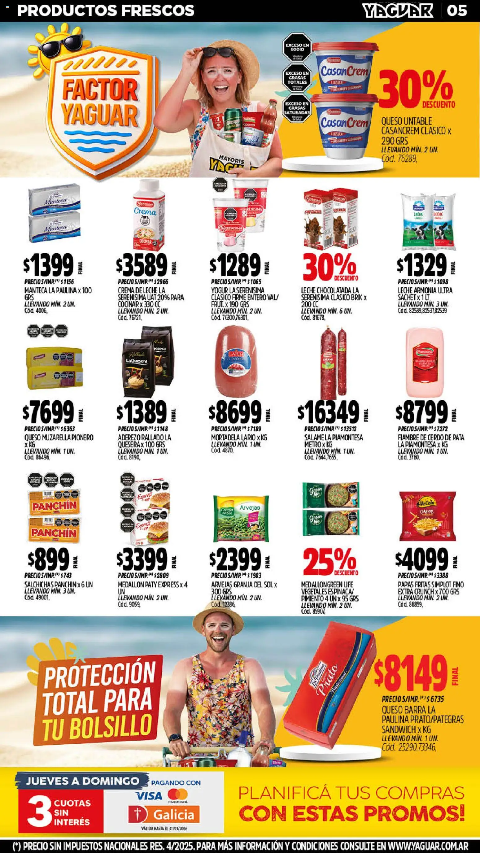 Yaguar - Oferta Semanal Trelew │ válido desde el 19.01.2026 | Página: 5 | Productos: Manteca, Yogur, Cerdo, Crema