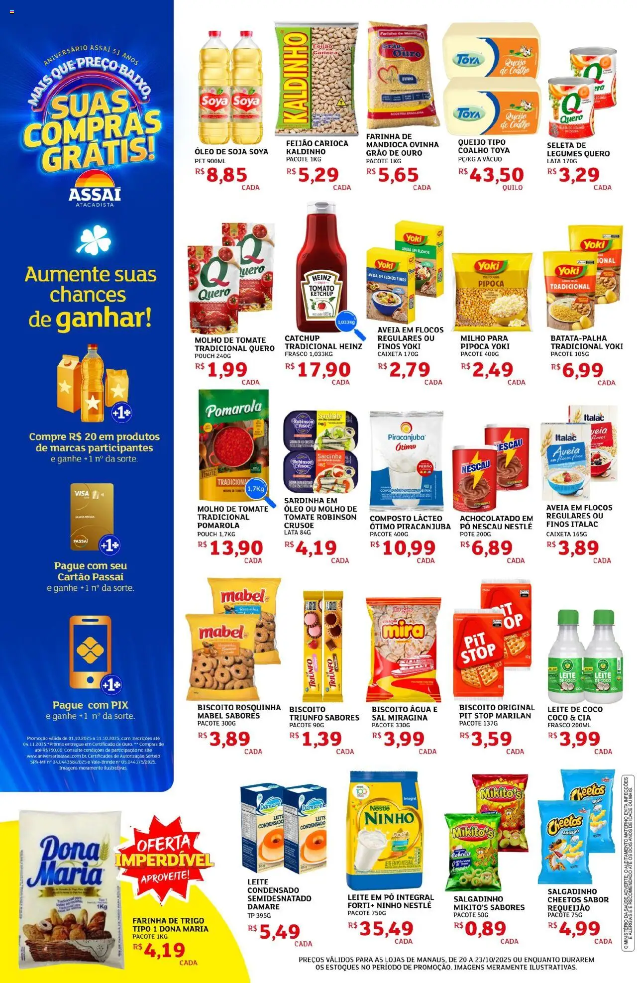 Assaí Atacadista Folheto - válido de 20.10.2025 | Página: 2 | Produtos: Nescau, Farinha de trigo, Cheetos, Aveia