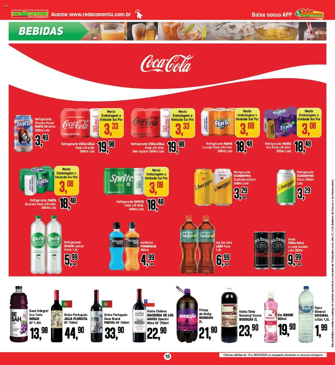 RedEconomia Folheto - válido de 15.10.2025 | Página: 15 | Produtos: Cola, Suco, Açúcar, Isotônico