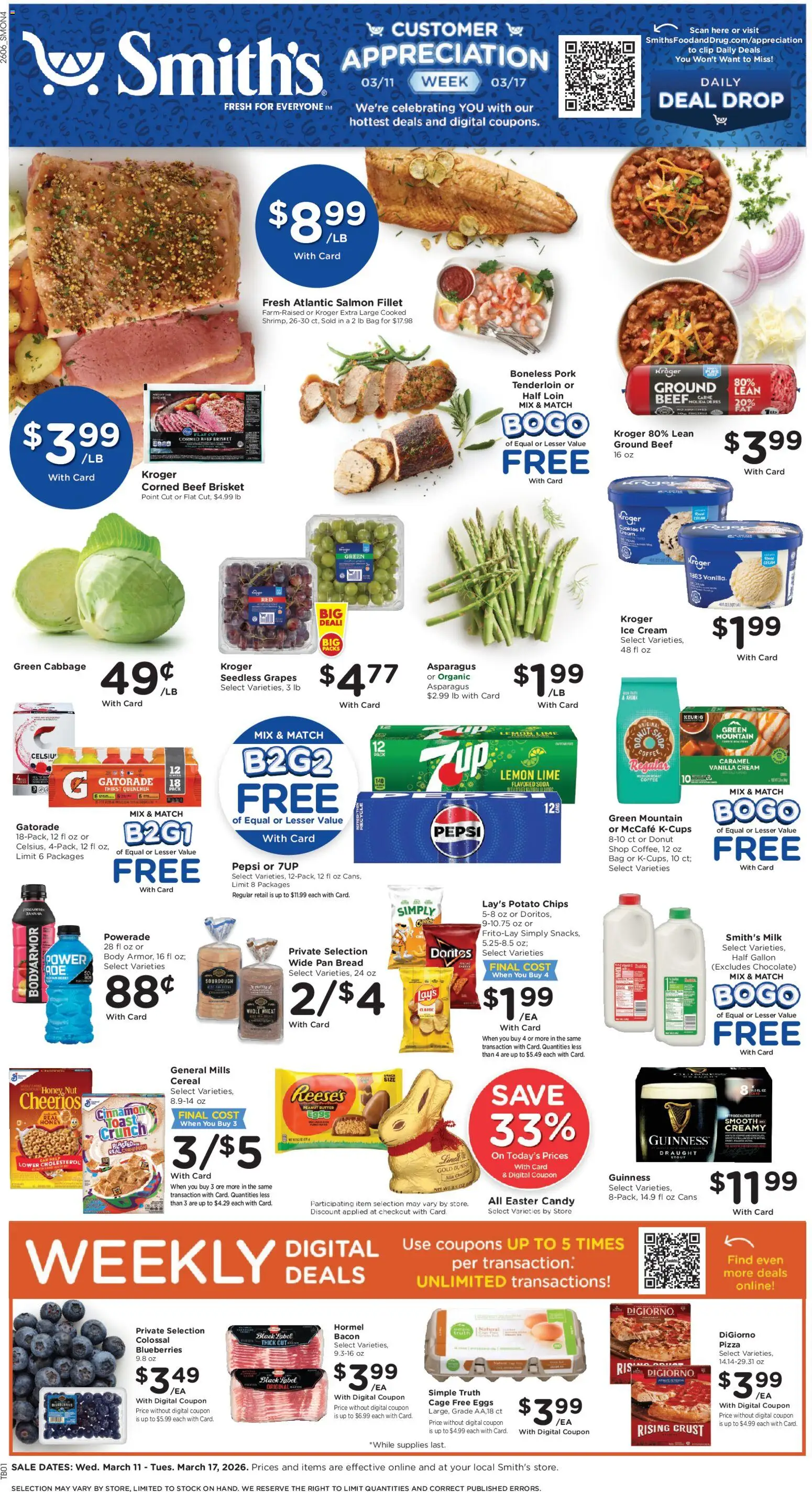 Smith's Weekly Ad - valid from 11.03.2026 | Page: 1 | Products: Bread, Pizza, Beef, Lemon